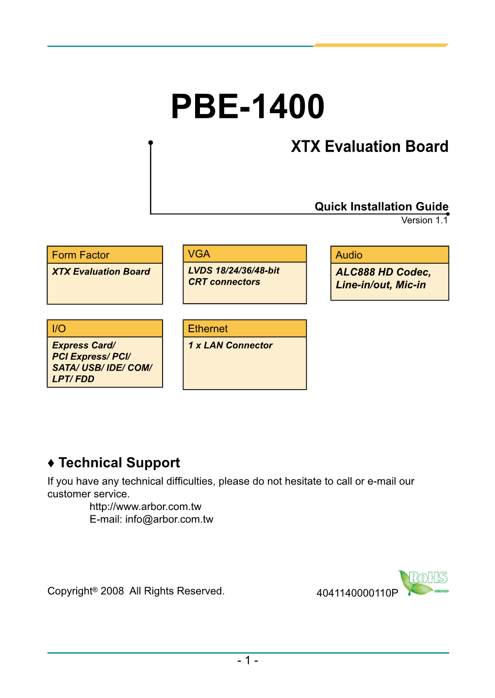 PBE-1400 XTX Evaluation Board