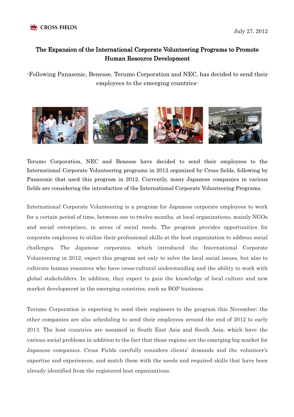 The Expansion of the International Corporate Volunteering Programs to Promote Human Resource Development