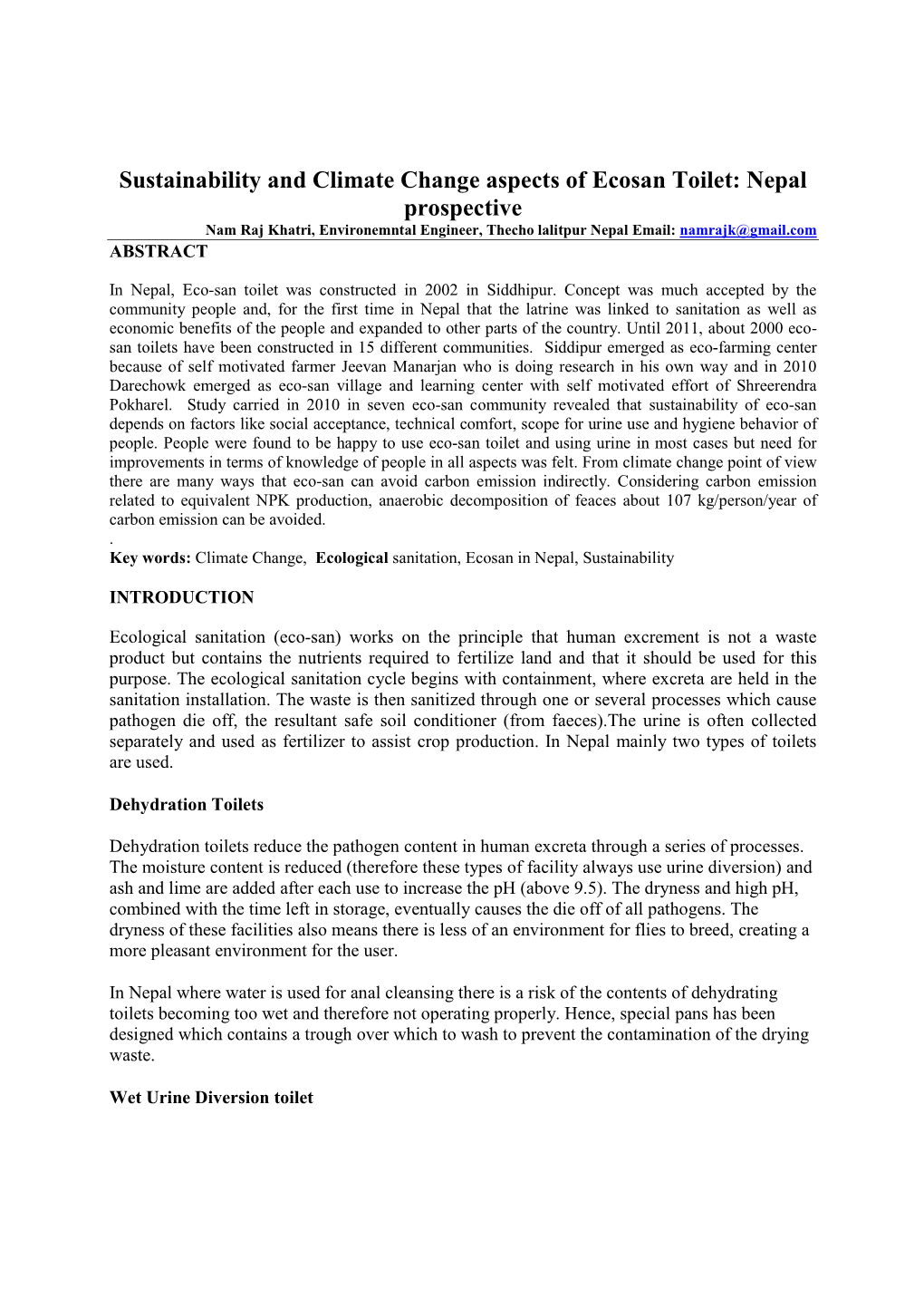 8.4 Sustainability and Climate Change Aspects of Ecosan Toilet