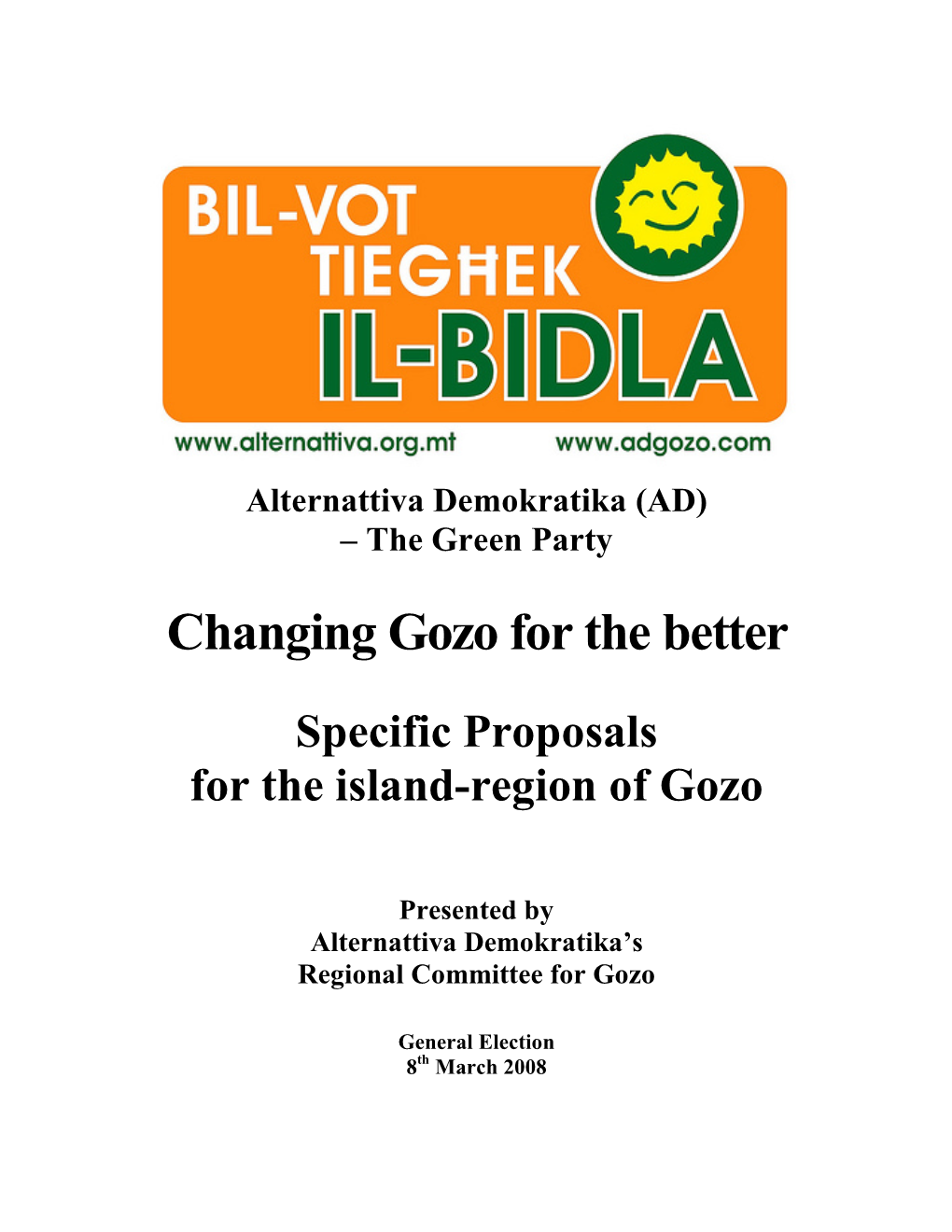 AD Proposals for Gozo General Election 2008