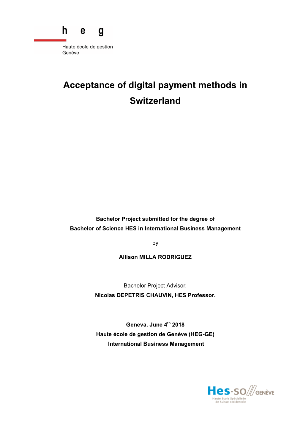 Acceptance of Digital Payment Methods in Switzerland