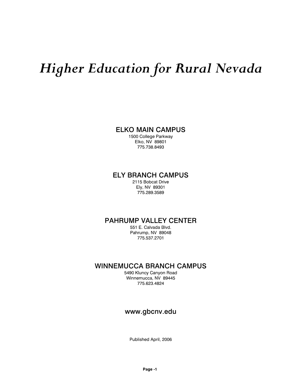 Higher Education for Rural Nevada