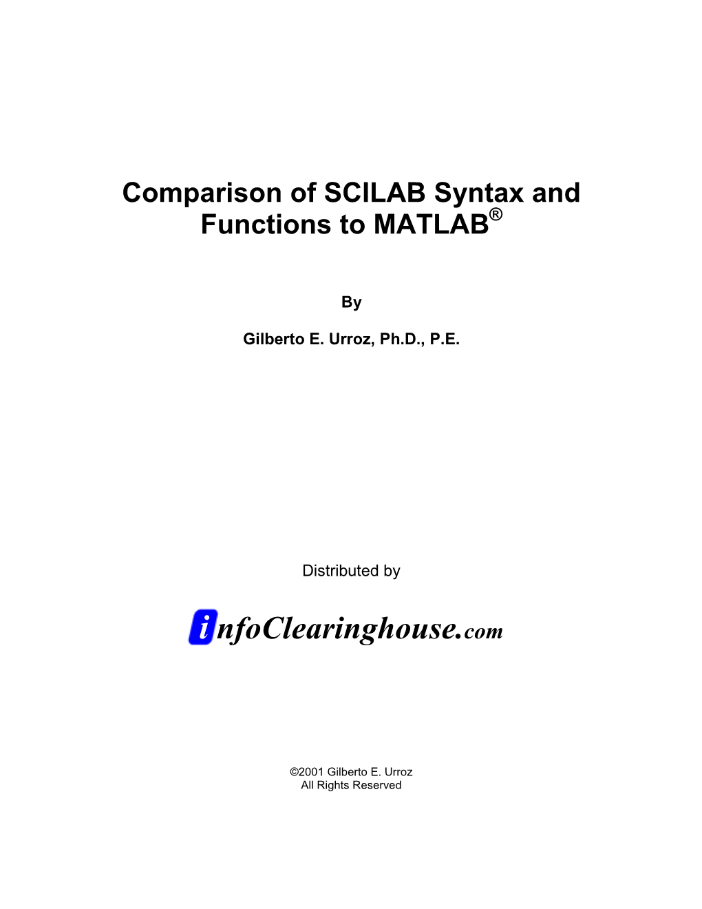 Comparison of SCILAB Syntax and Functions to MATLAB®