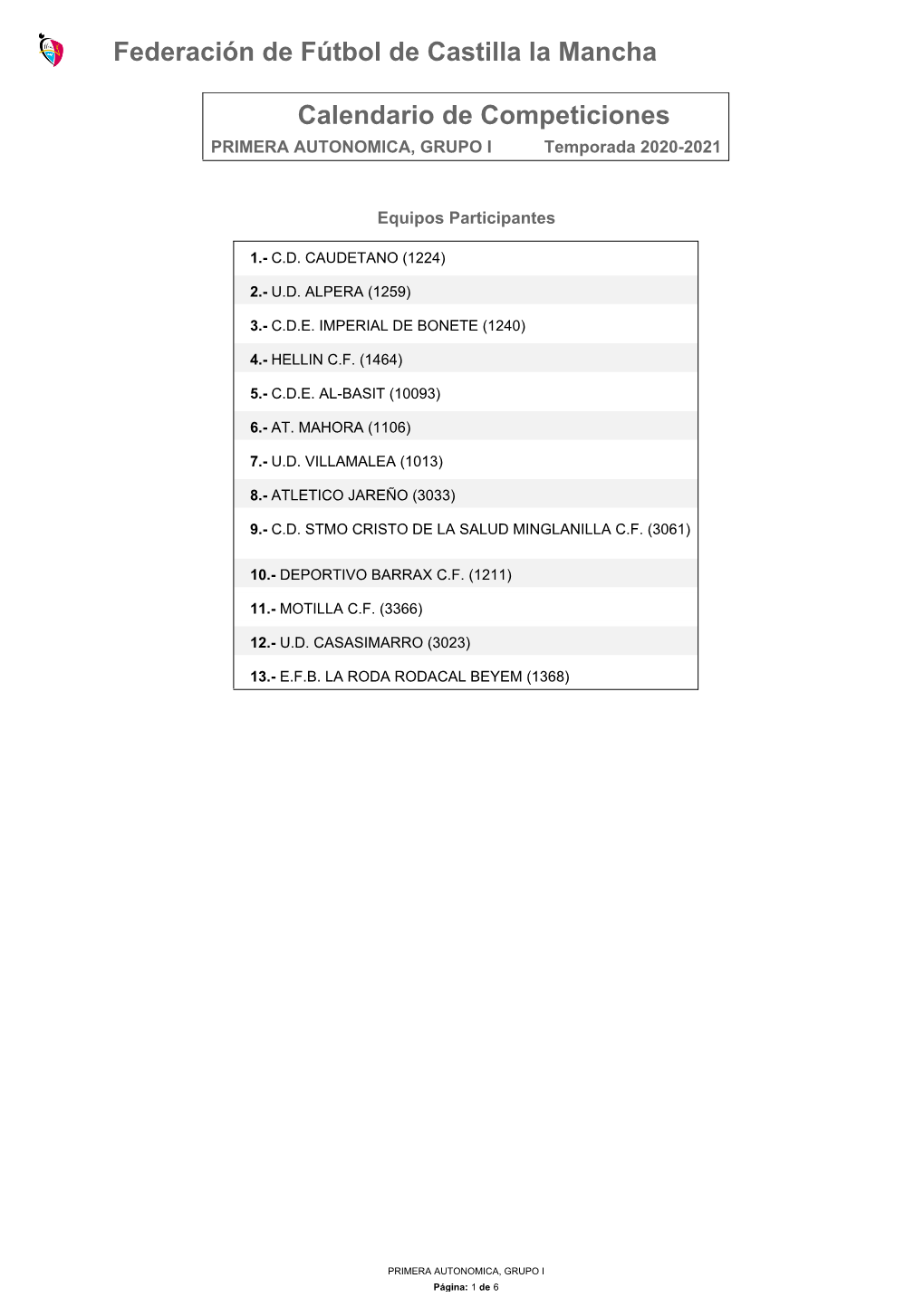 Calendario De Competición