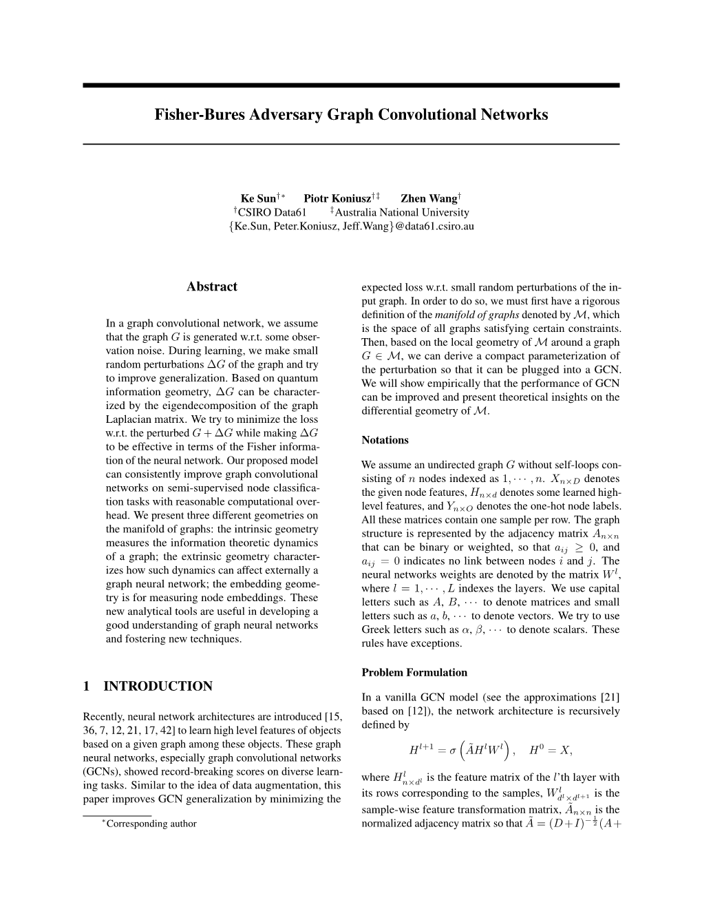 Fisher-Bures Adversary Graph Convolutional Networks