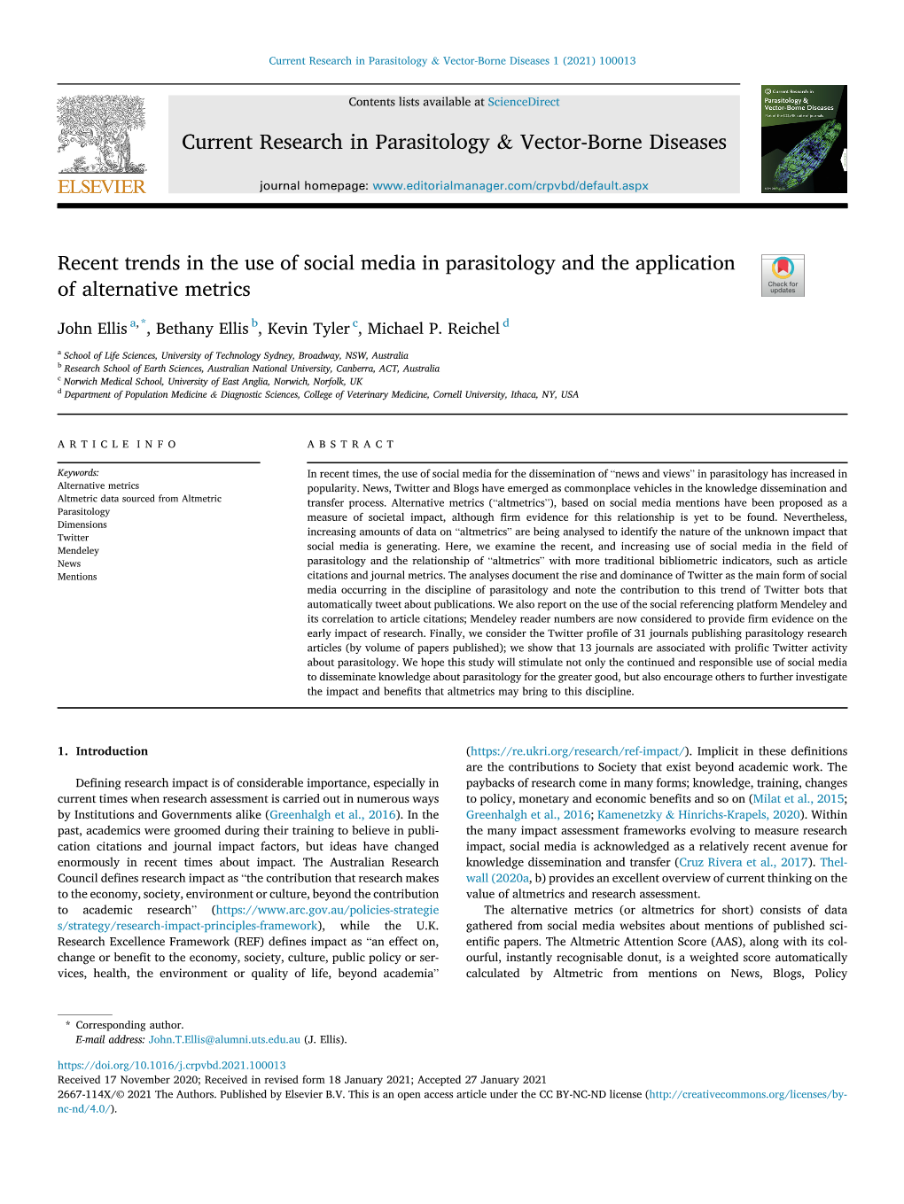 Current Research in Parasitology & Vector-Borne Diseases