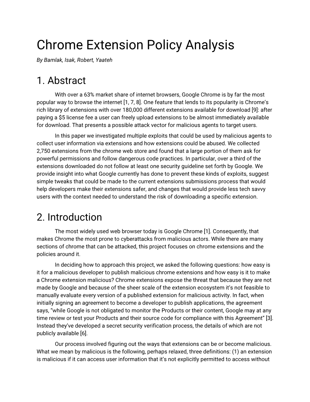 Chrome Extension Policy Analysis by Bamlak, Isak, Robert, Yaateh