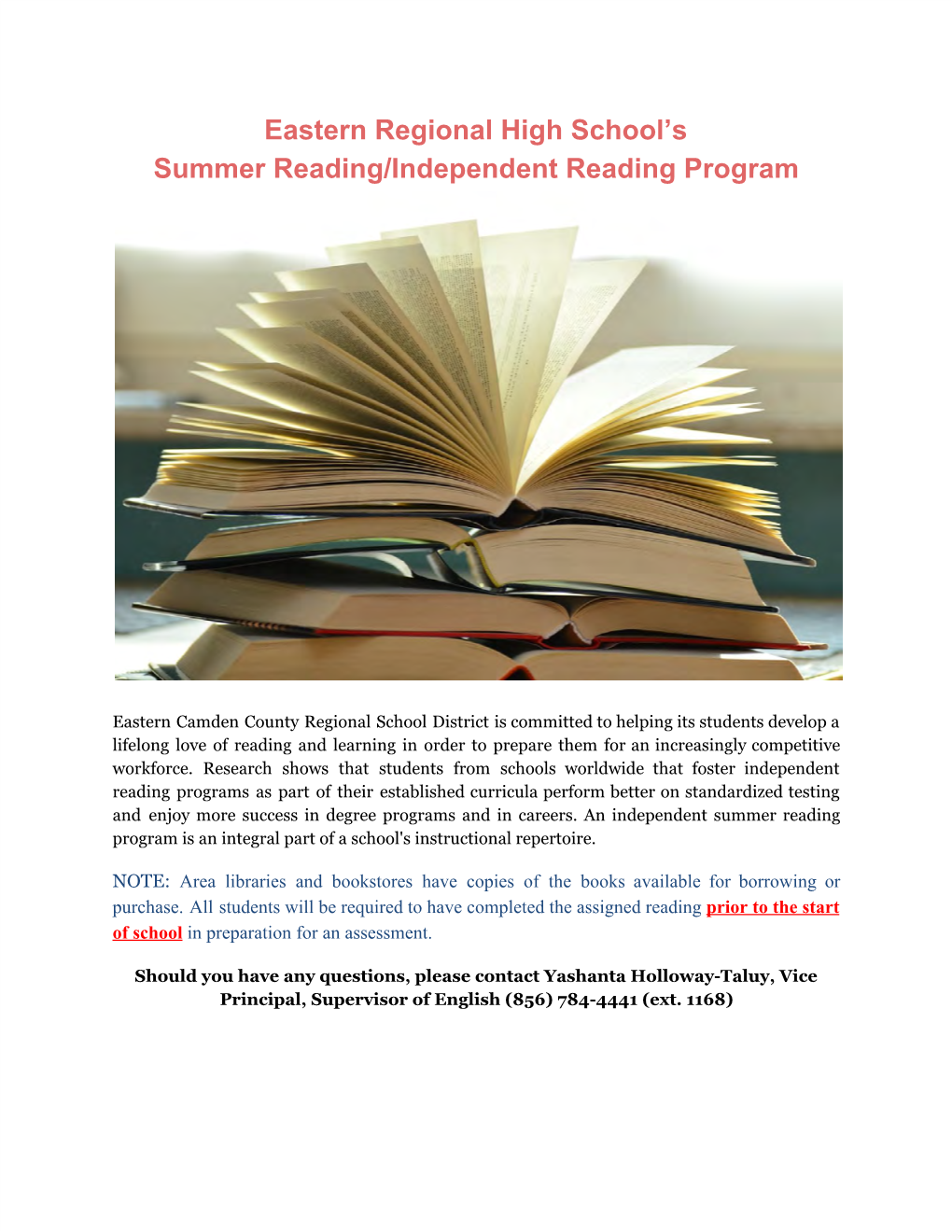 Eastern Regional High School's Summer Reading/Independent