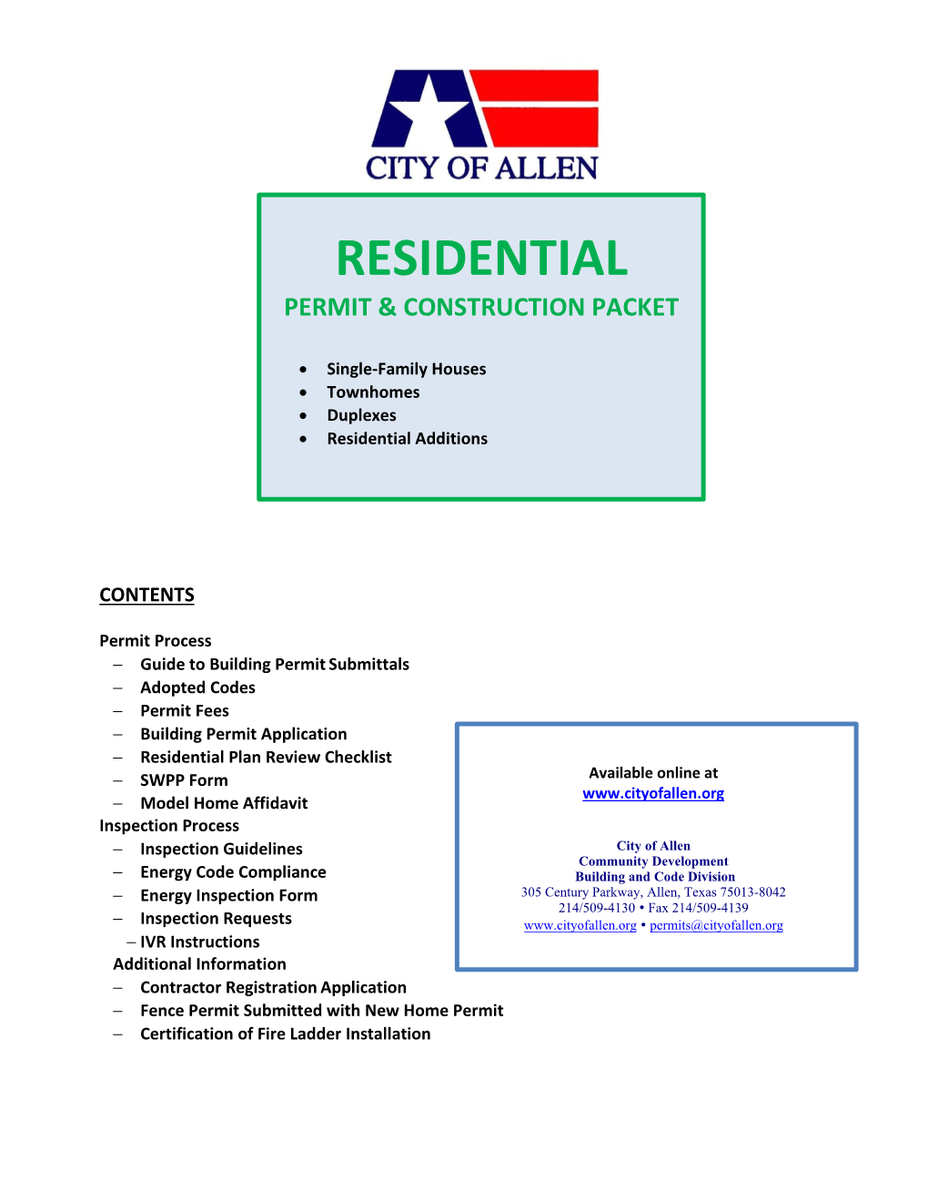 Residential Construction Packet