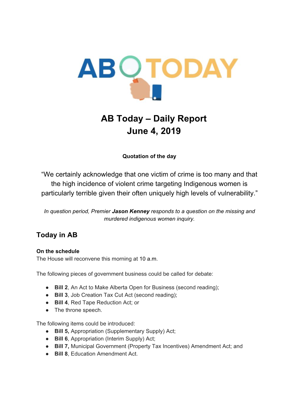 AB Today – Daily Report June 4, 2019