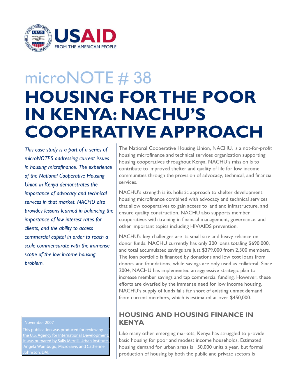 Housing for the Poor in Kenya: NACHU's Cooperative Approach