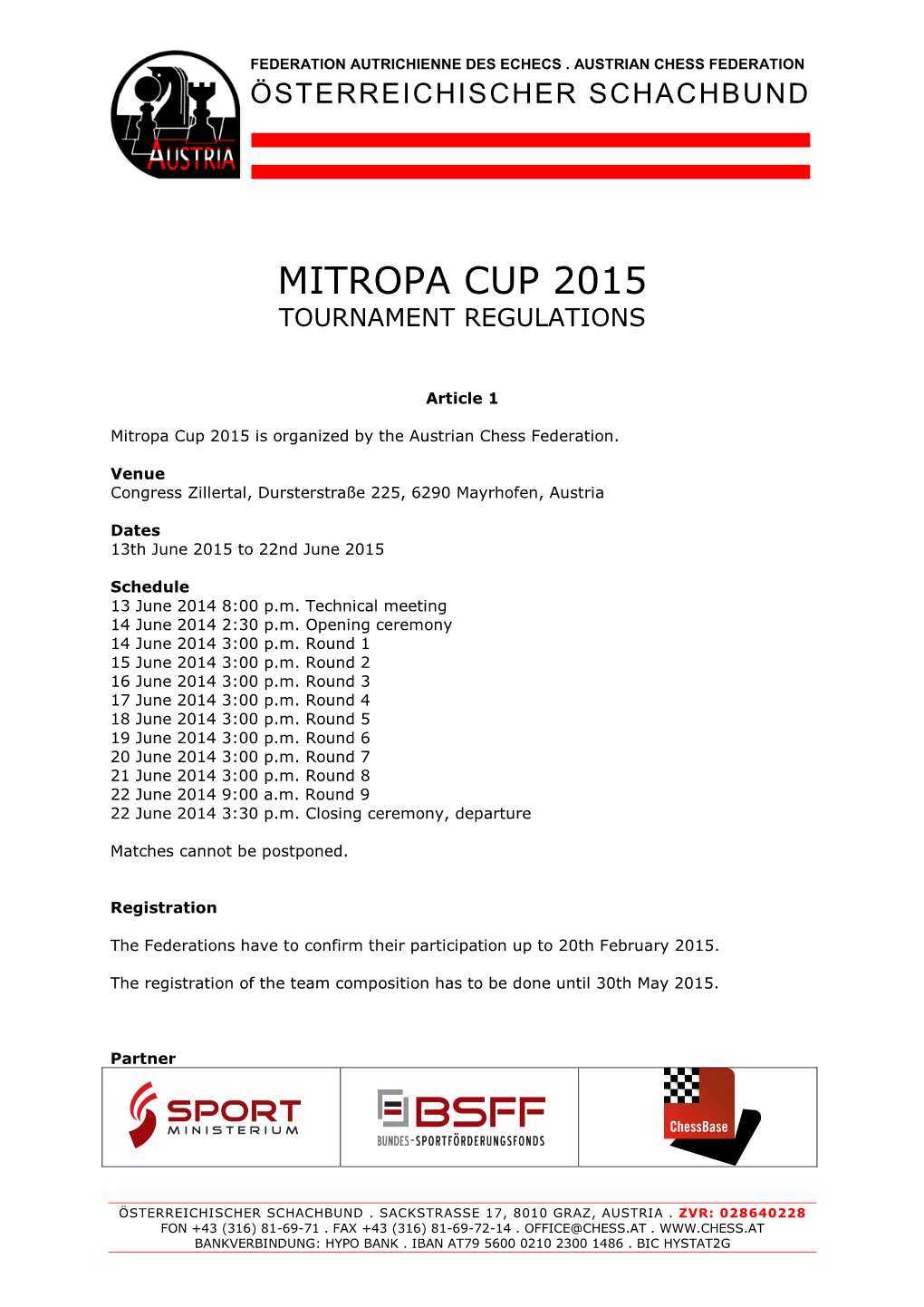Mitropa Cup 2015 Tournament Regulations