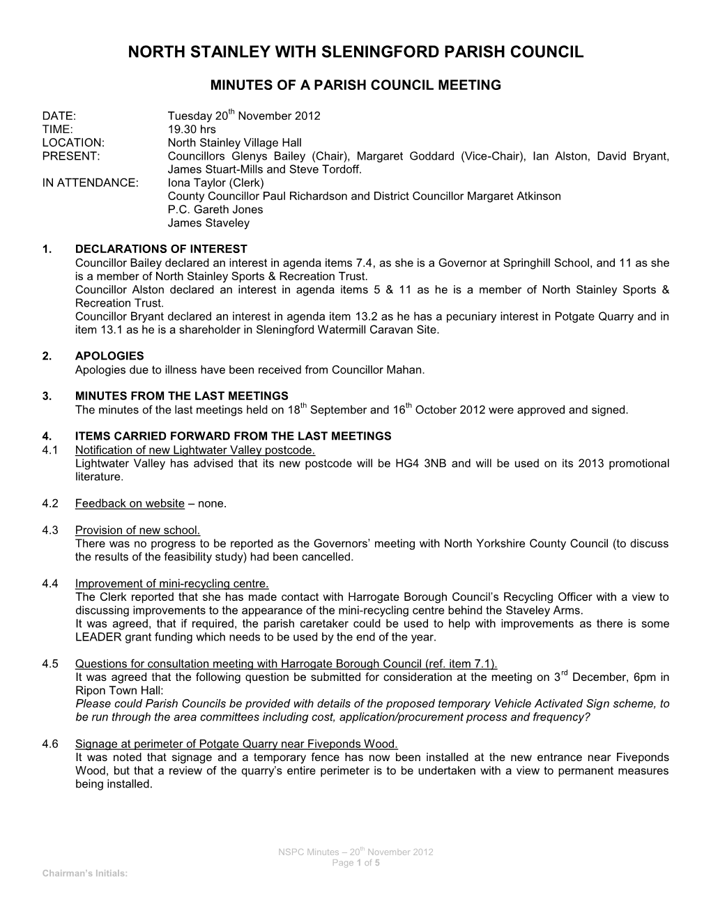 North Stainley with Sleningford Parish Council