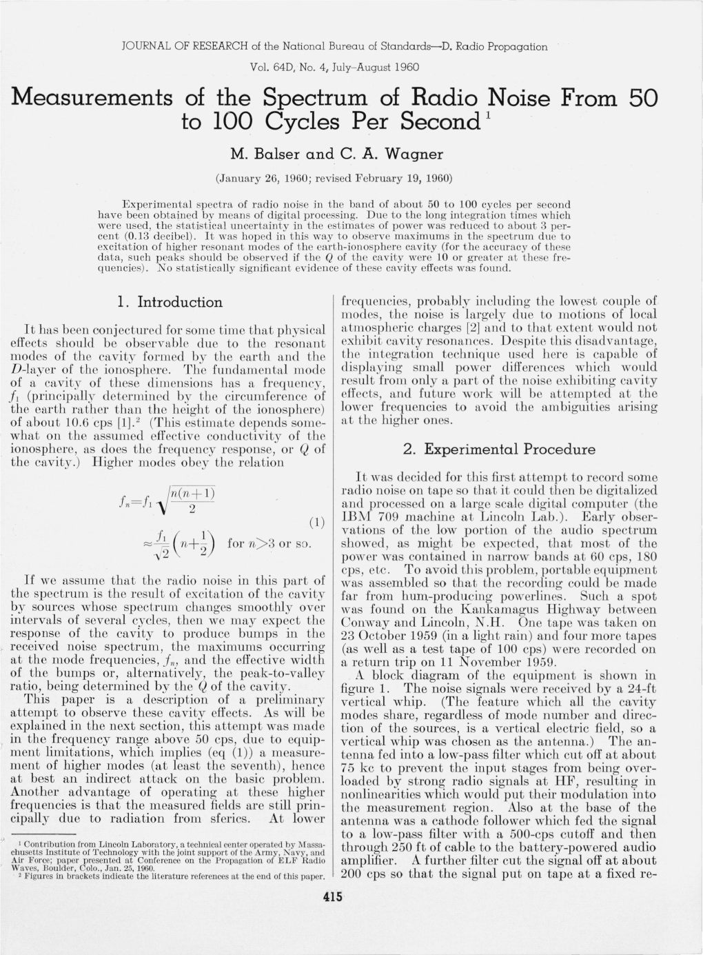 Measurements of the Spectrum of Radio Noise from 50 to 100 Cycle Per