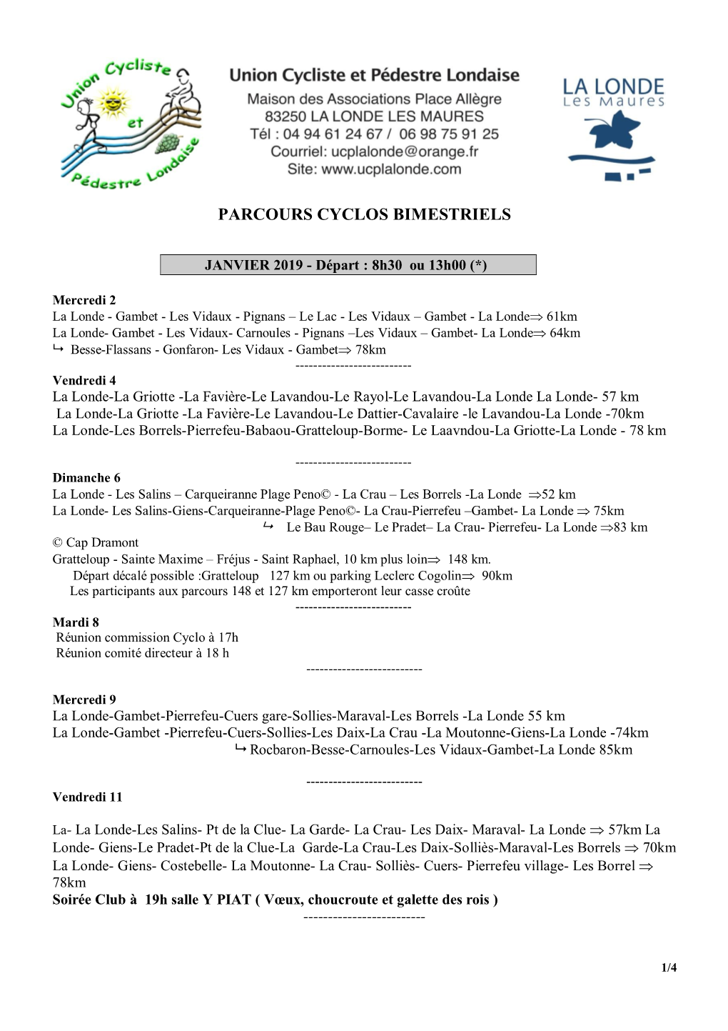 Parcours Cyclos Bimestriels