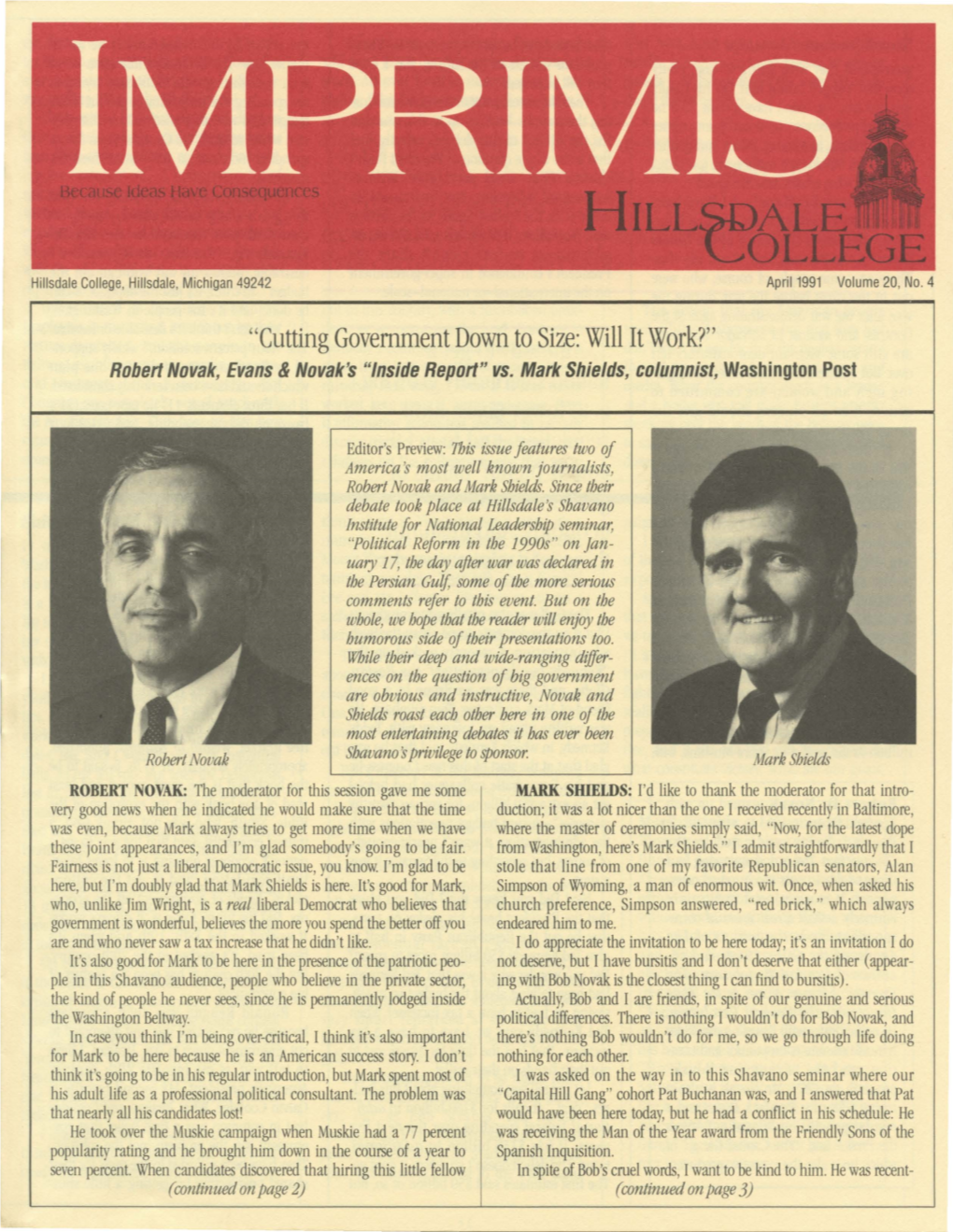 "Cutting Government Down to Size: Will It Work?" Robert Novak, Evans & Novak's "Inside Report" Vs