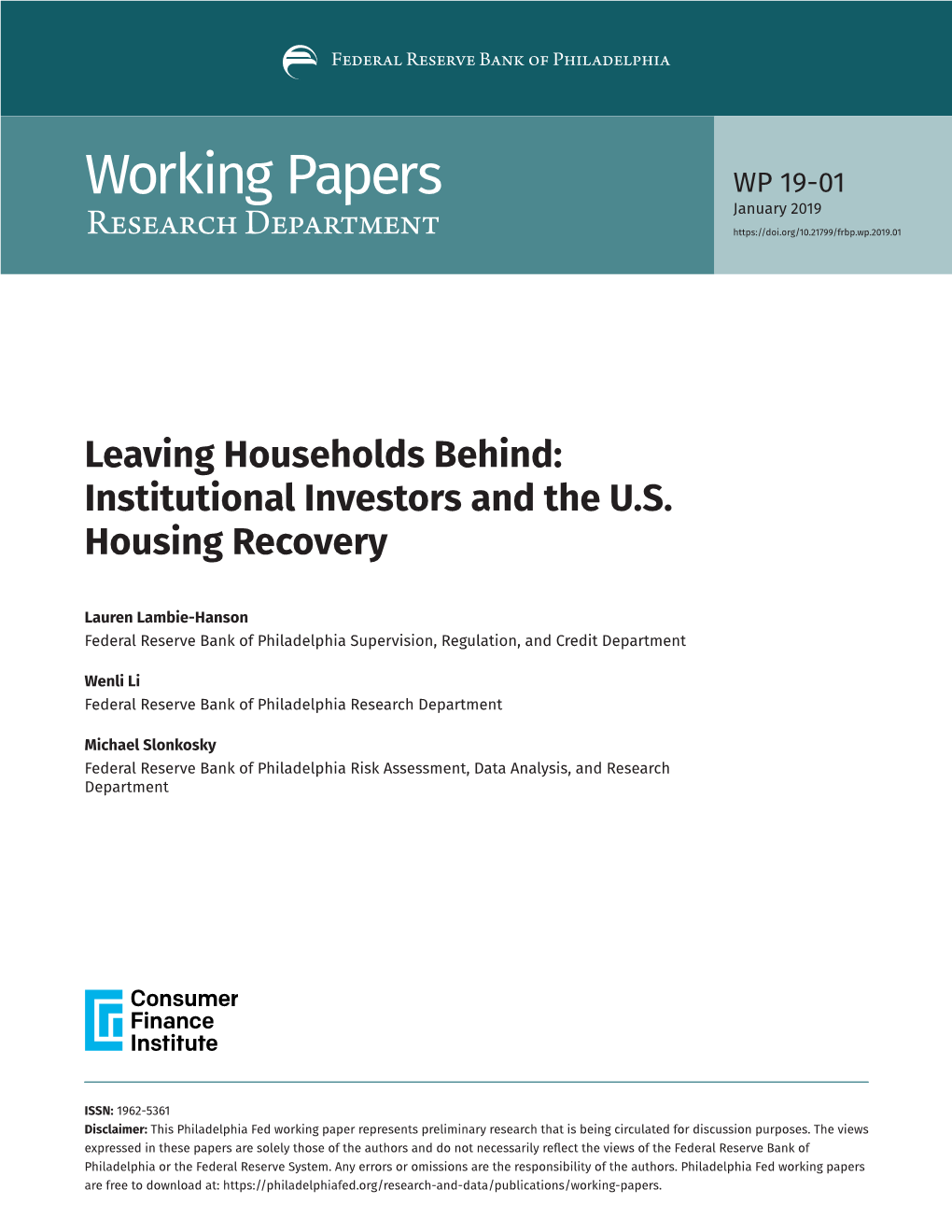 Institutional Investors and the US Housing Recovery