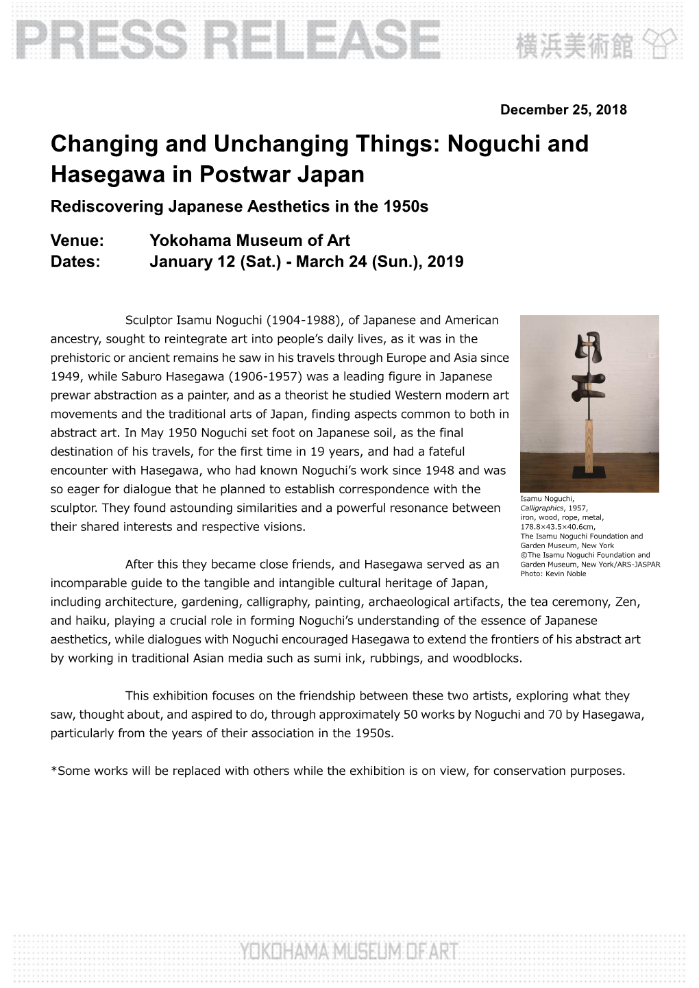 Noguchi and Hasegawa in Postwar Japan Rediscovering Japanese Aesthetics in the 1950S