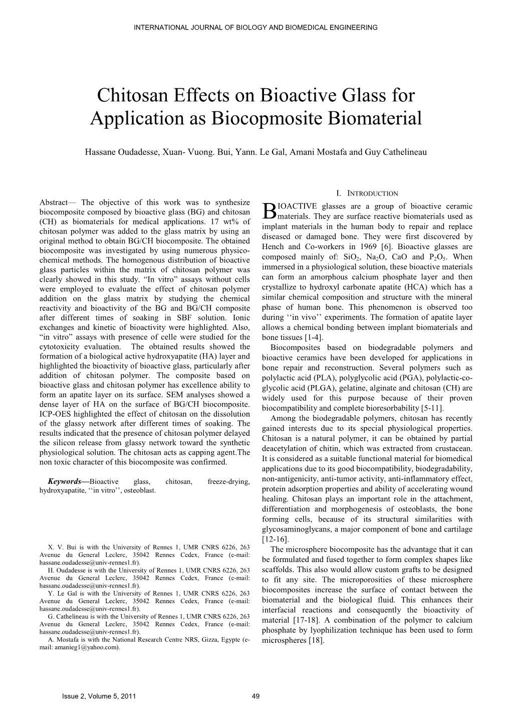 Chitosan Effects on Bioactive Glass for Application As Biocopmosite Biomaterial