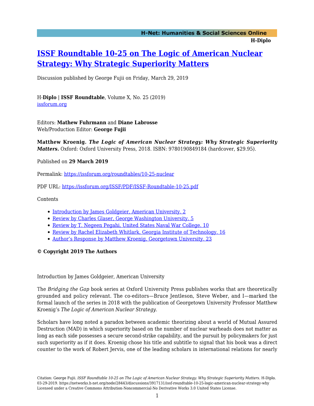 ISSF Roundtable 10-25 on the Logic of American Nuclear Strategy: Why Strategic Superiority Matters
