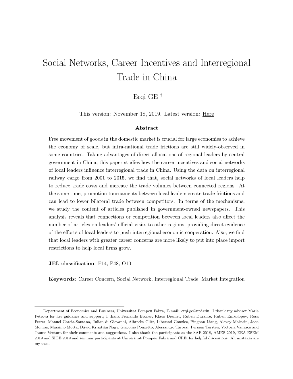 Social Networks, Career Incentives and Interregional Trade in China