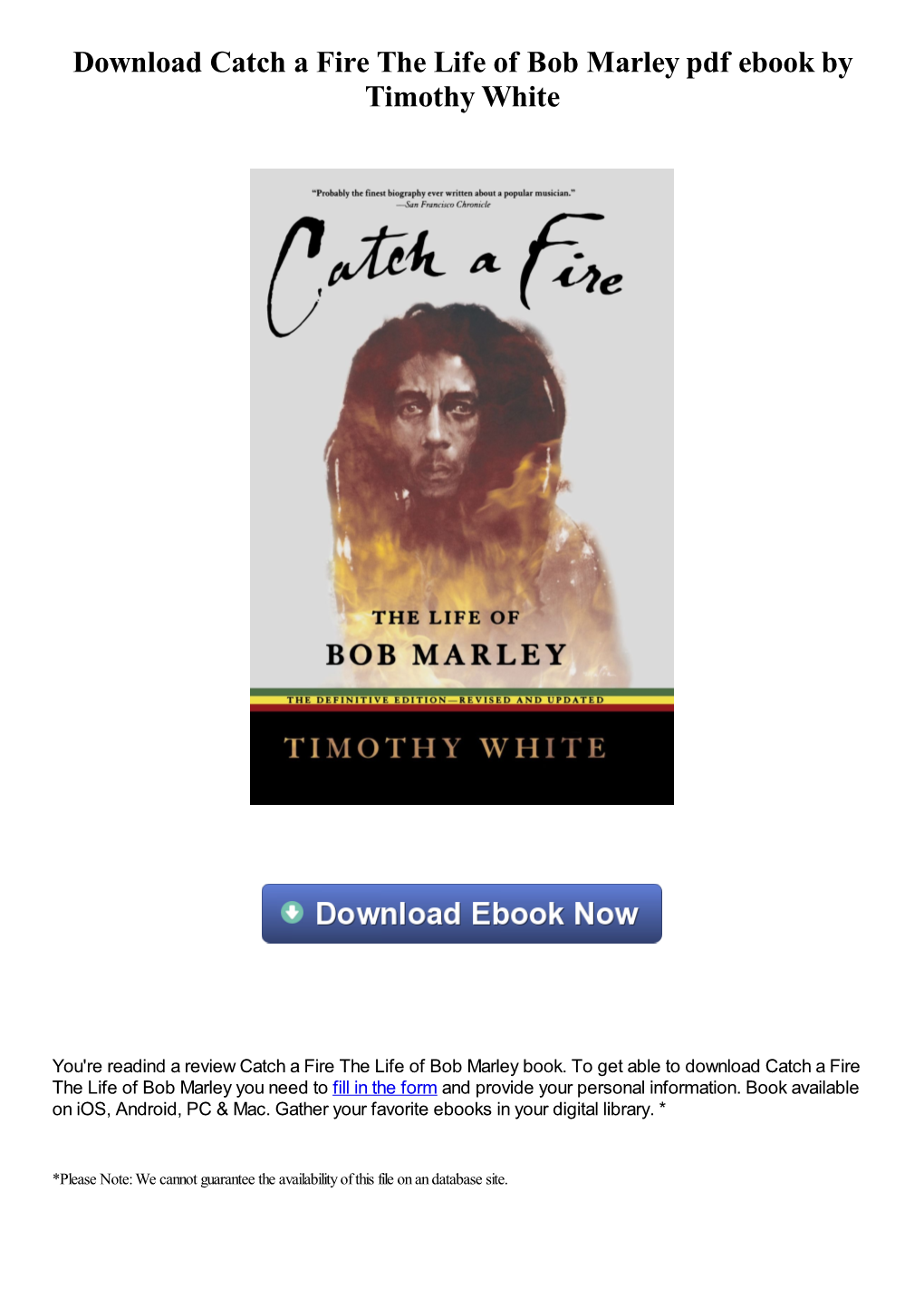 Download Catch a Fire the Life of Bob Marley Pdf Ebook by Timothy White