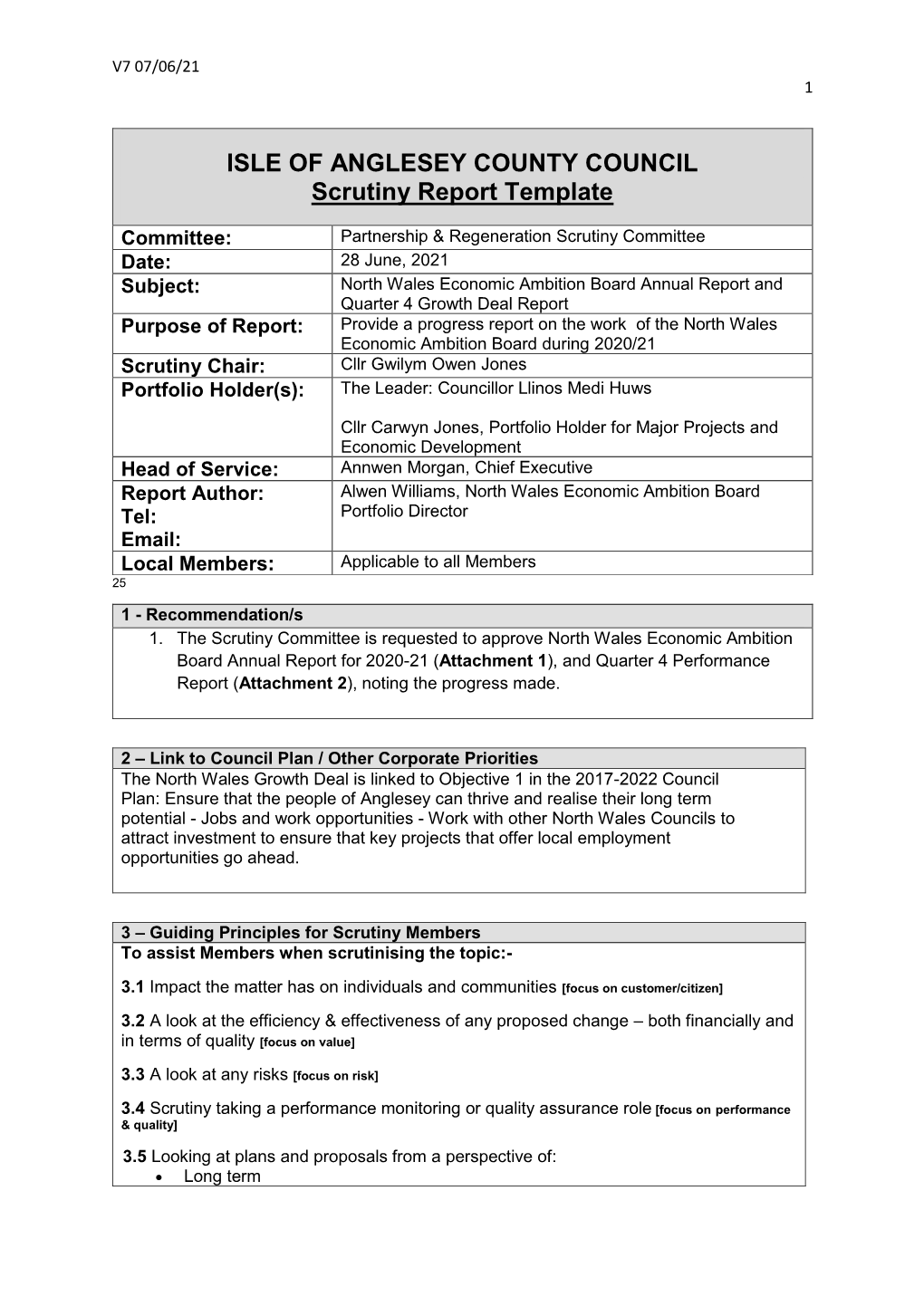 ISLE of ANGLESEY COUNTY COUNCIL Scrutiny Report Template