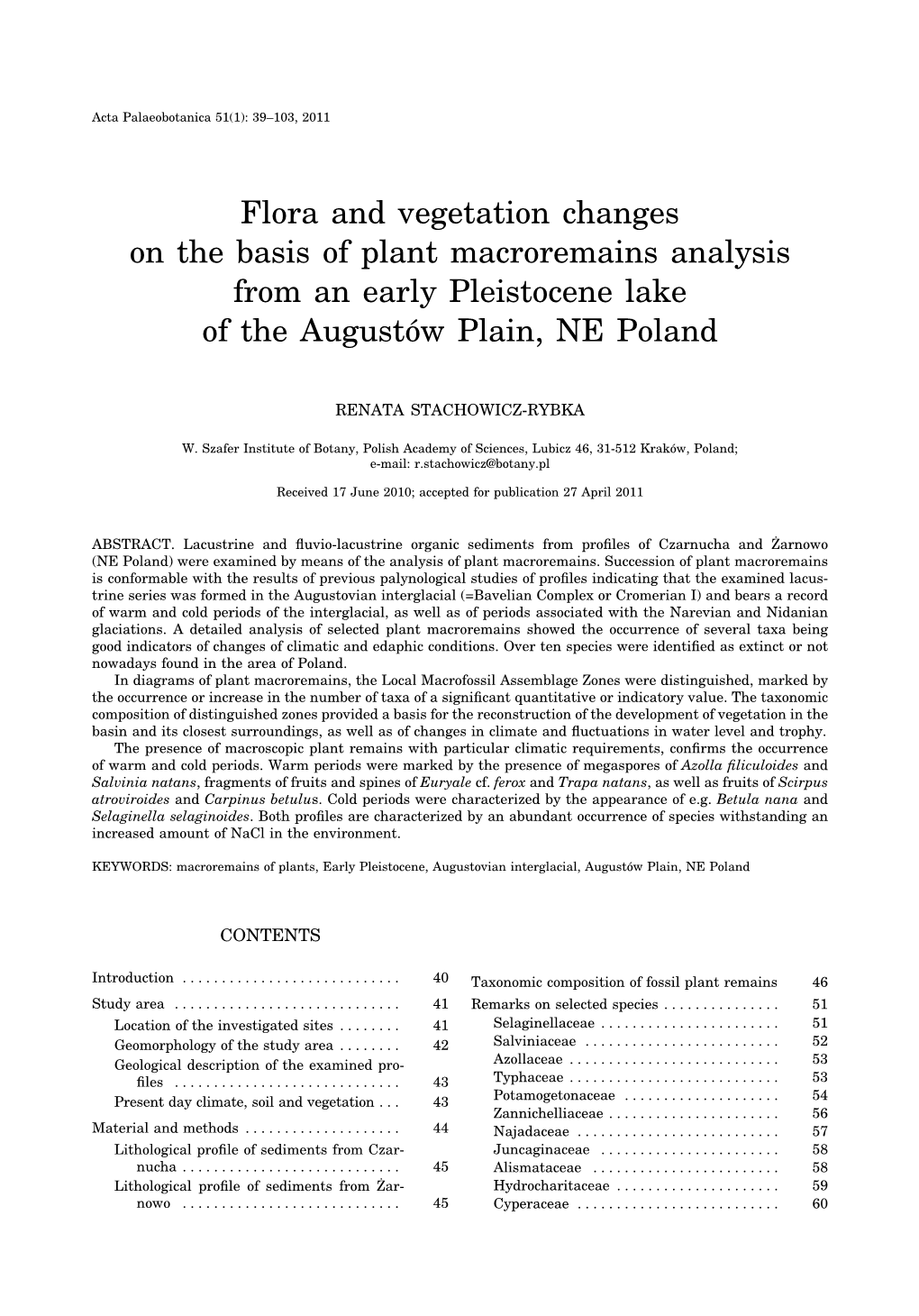 Flora and Vegetation Changes on the Basis of Plant Macroremains Analysis from an Early Pleistocene Lake of the Augustów Plain, NE Poland