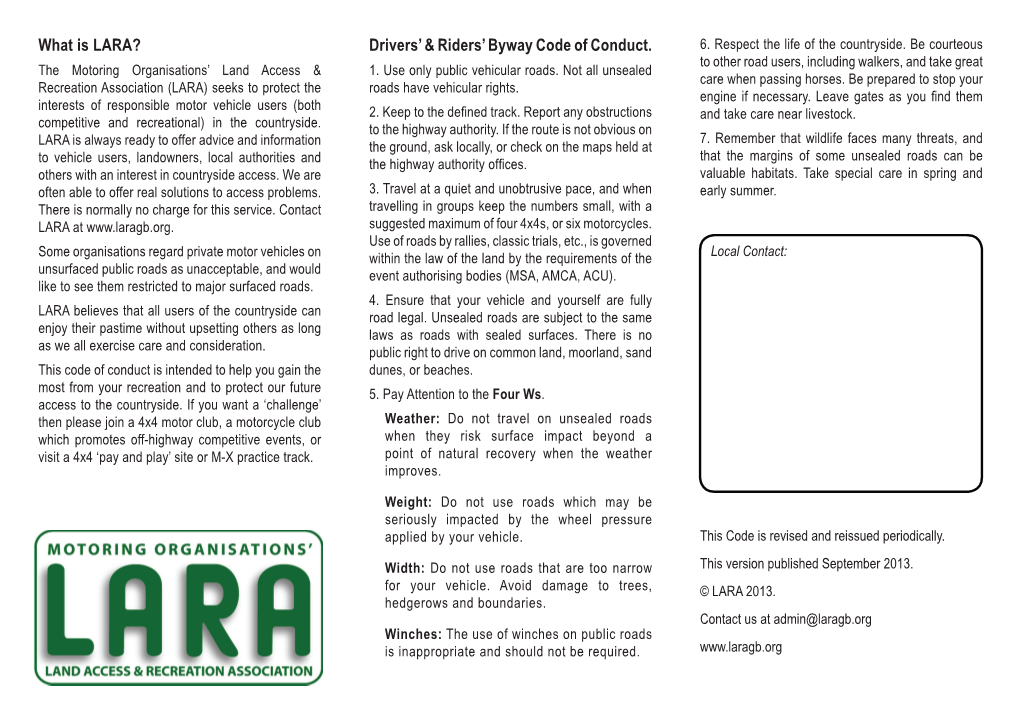 What Is LARA? Drivers' & Riders' Byway Code of Conduct