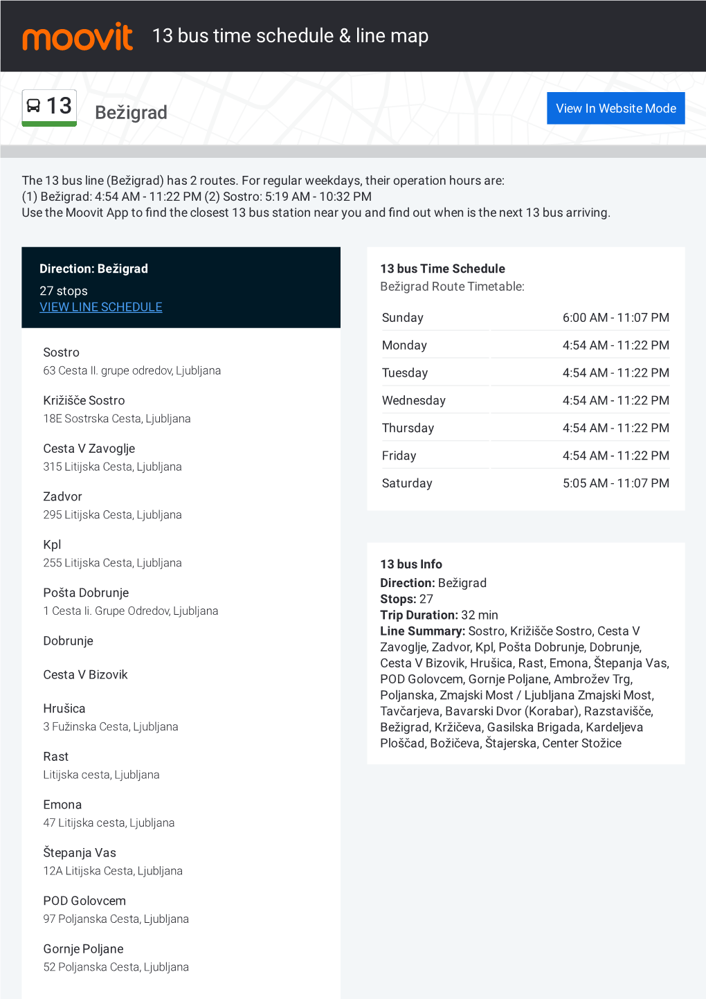 13 Bus Time Schedule & Line Route