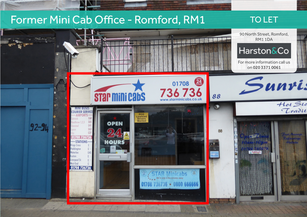 Former Mini Cab Office - Romford, RM1 to LET 90 North Street, Romford, RM1 1DA
