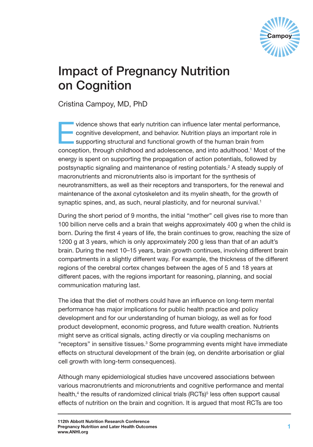 Impact of Pregnancy Nutrition on Cognition