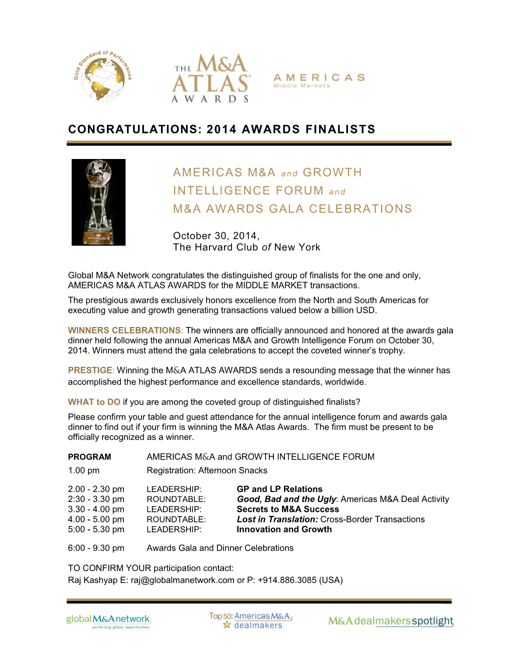 Finalists for 6Th Annual Americas M&A Atlas Awards