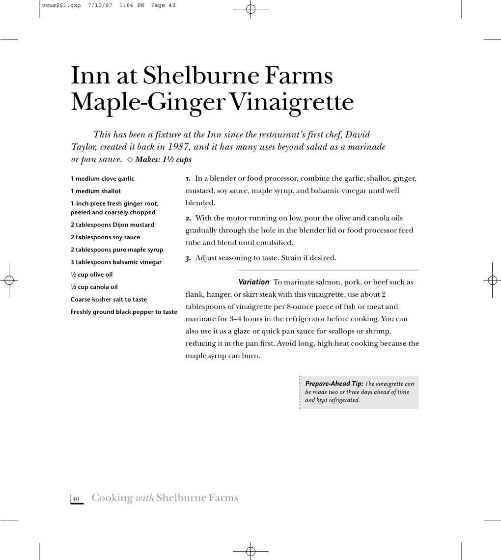 Inn at Shelburne Farms Maple-Ginger Vinaigrette