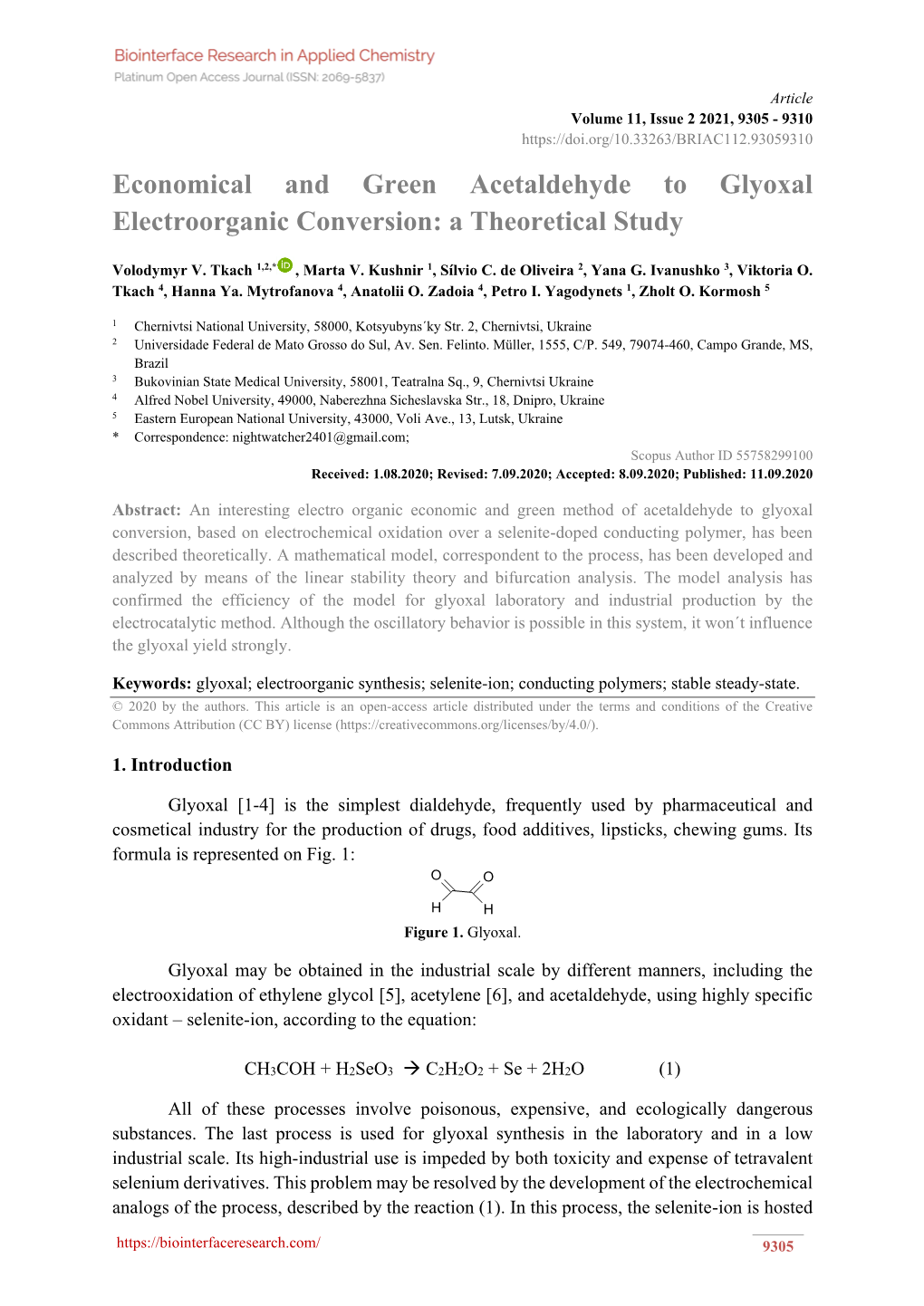 Economical and Green Acetaldehyde to Glyoxal Electroorganic Conversion: a Theoretical Study