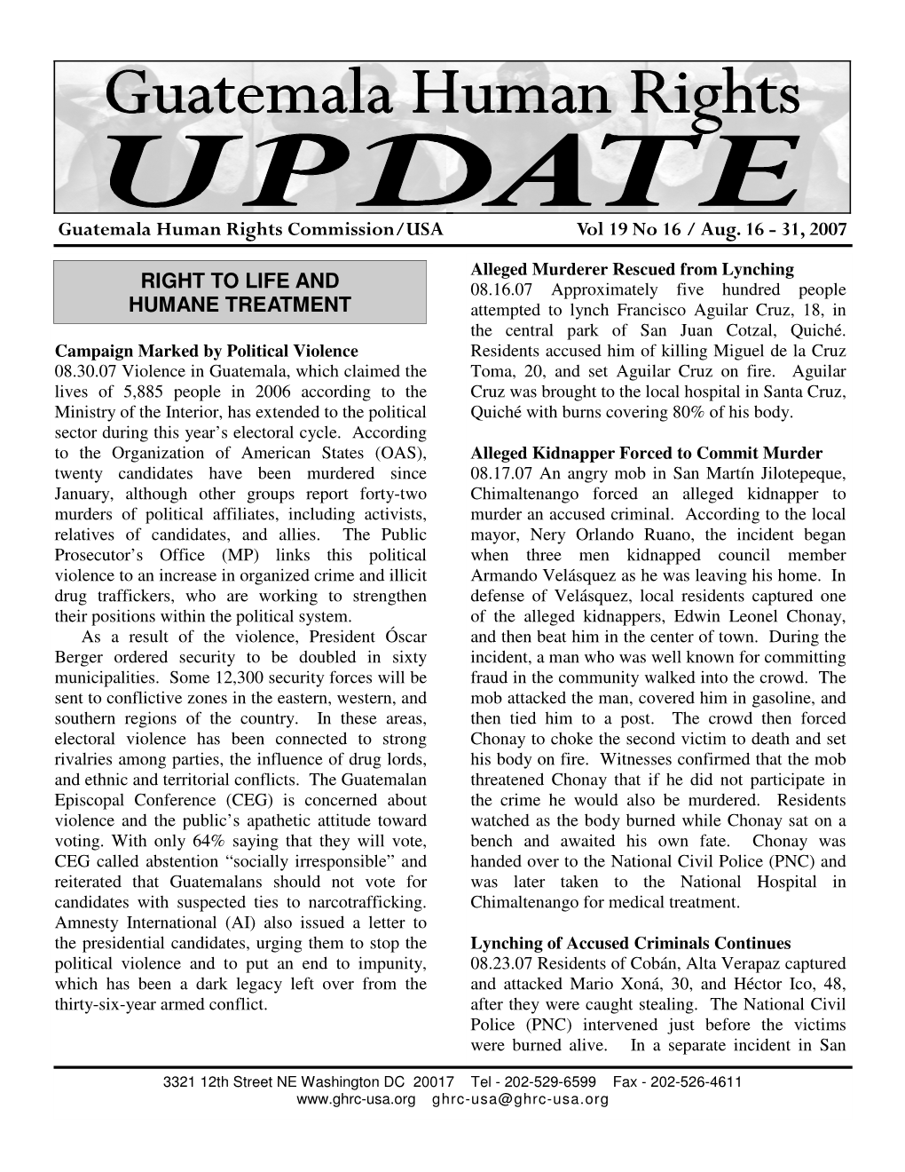 Guatemala Human Rights Commission/USA Vol 19 No 16 / Aug