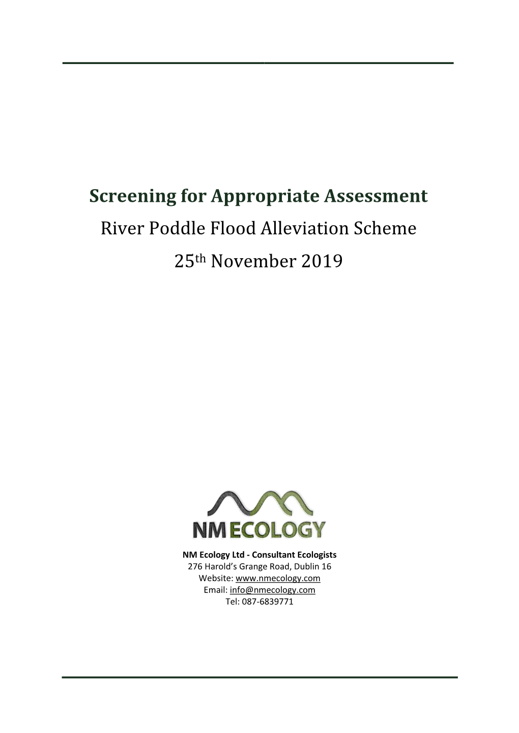 Screening for Appropriate Assessment River Poddle Flood Alleviation Scheme 25Th November 2019