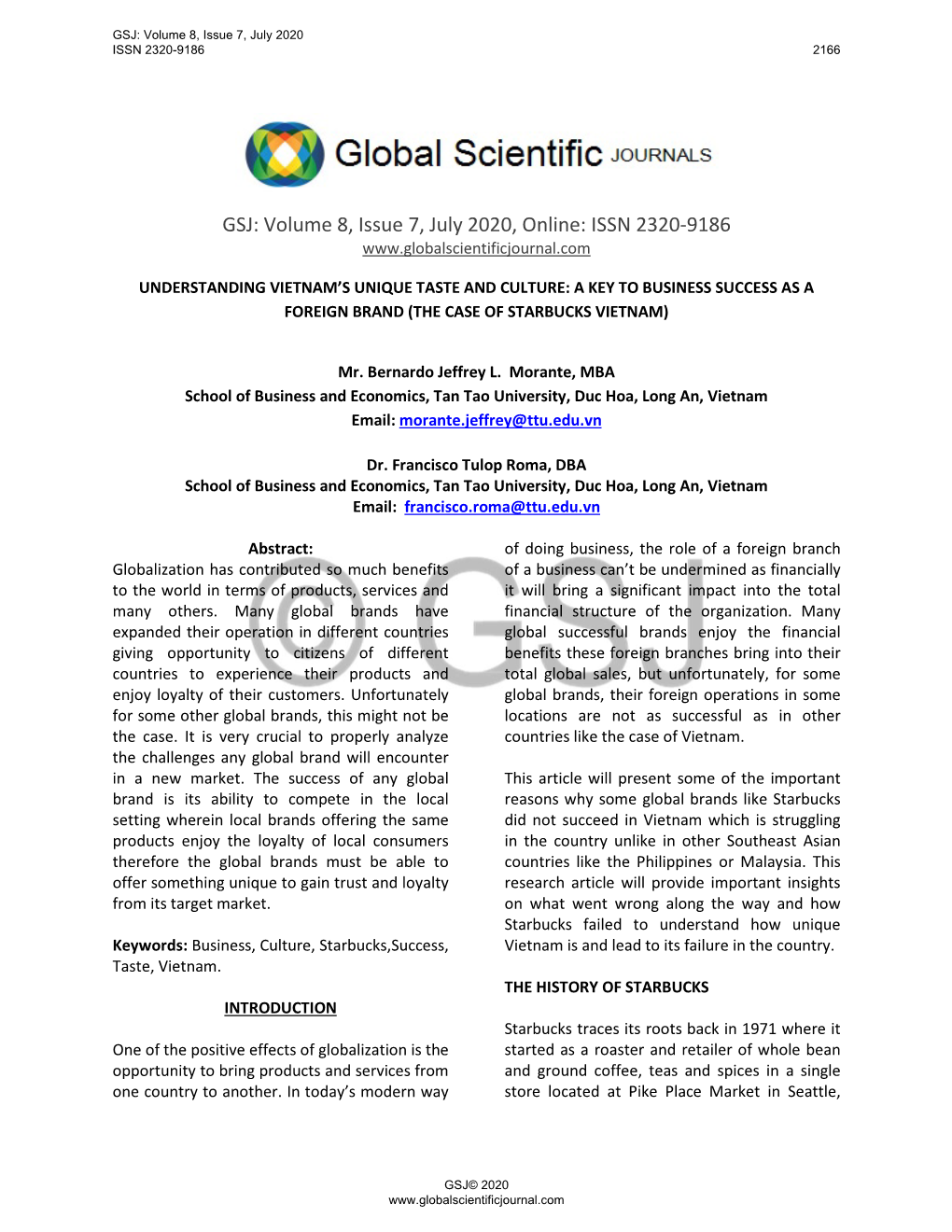 GSJ: Volume 8, Issue 7, July 2020, Online: ISSN 2320-9186