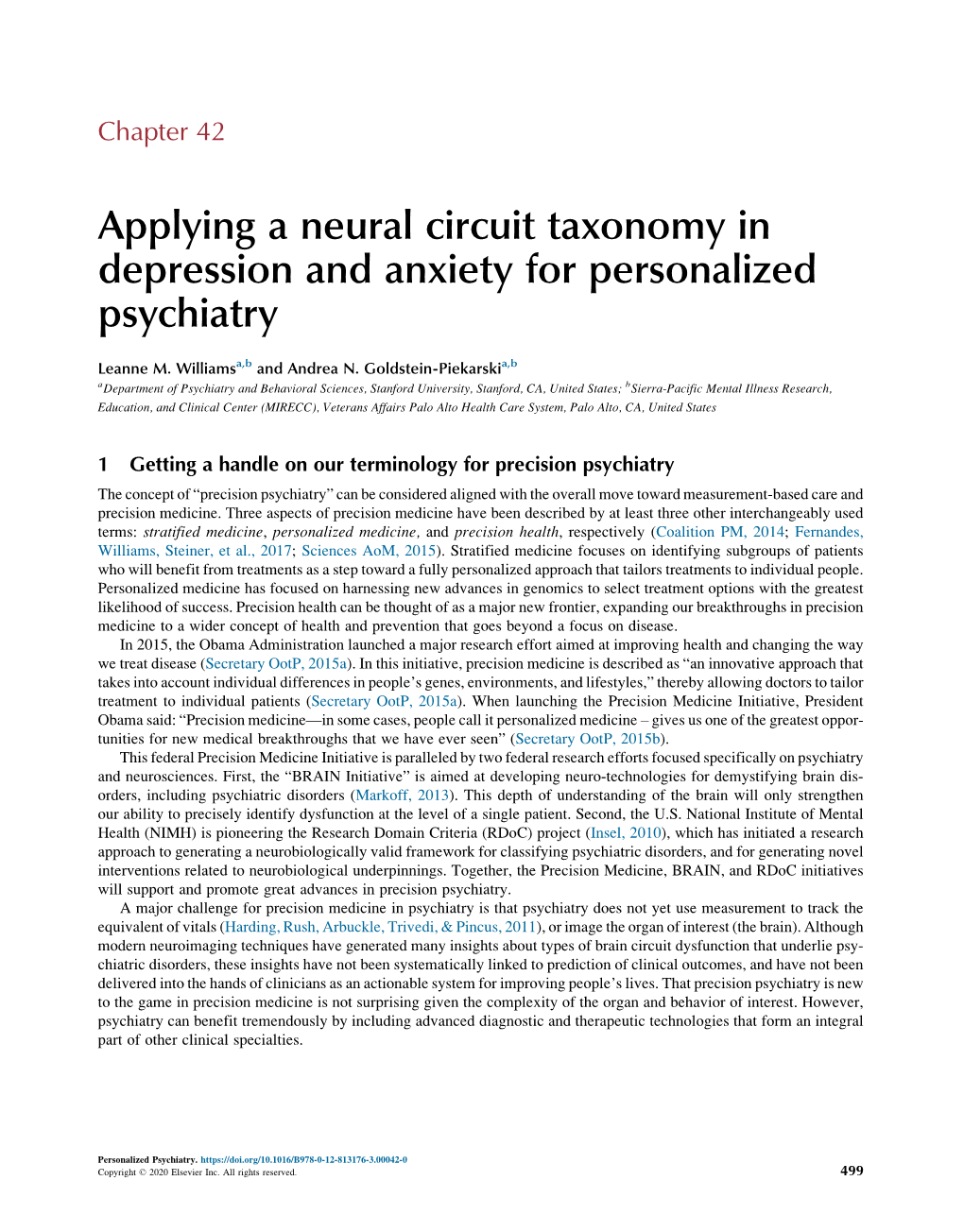 Applying a Neural Circuit Taxonomy in Depression and Anxiety for Personalized Psychiatry