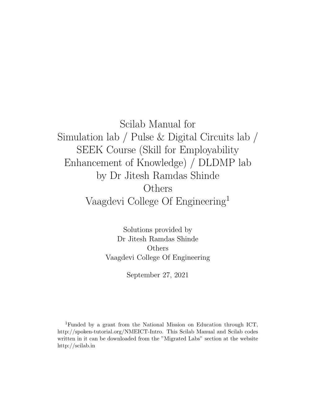Scilab Manual for Simulation Lab / Pulse & Digital Circuits Lab / SEEK