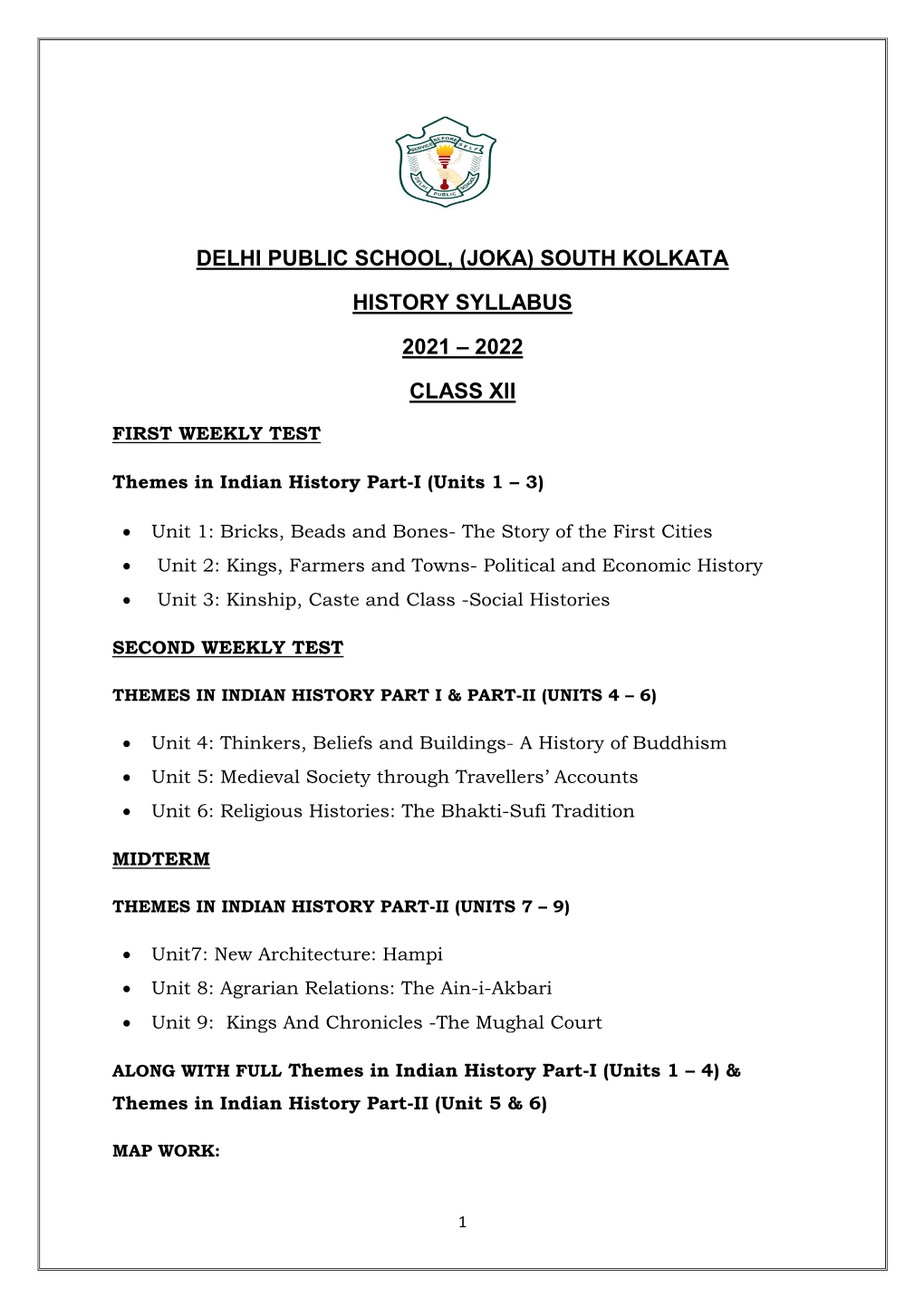 (Joka) South Kolkata History Syllabus 2021 – 2022 Class