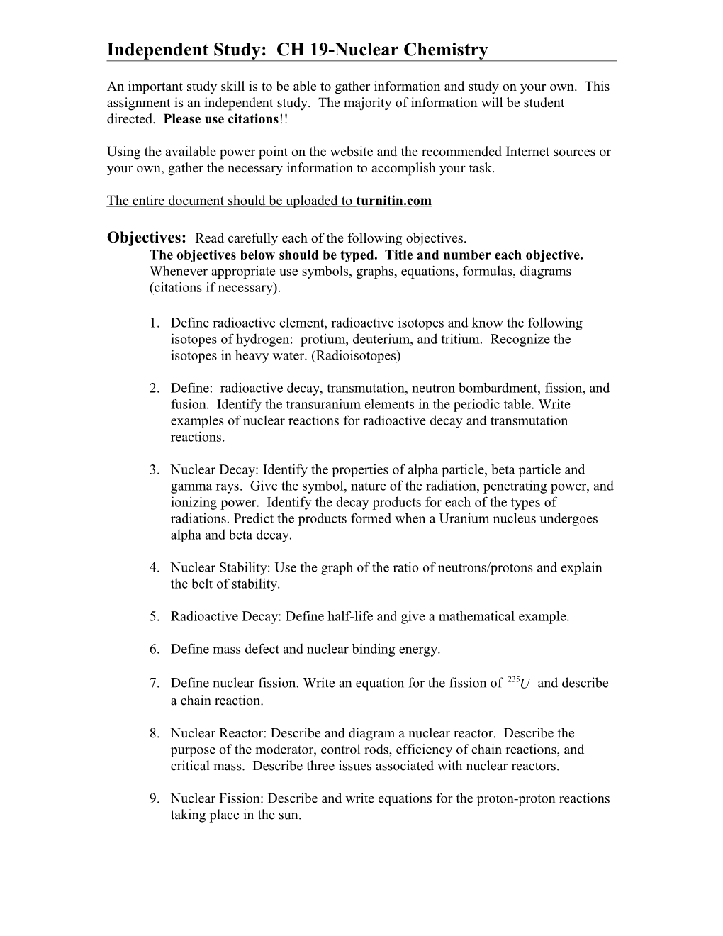 Independent Study: Nuclear Chemistry