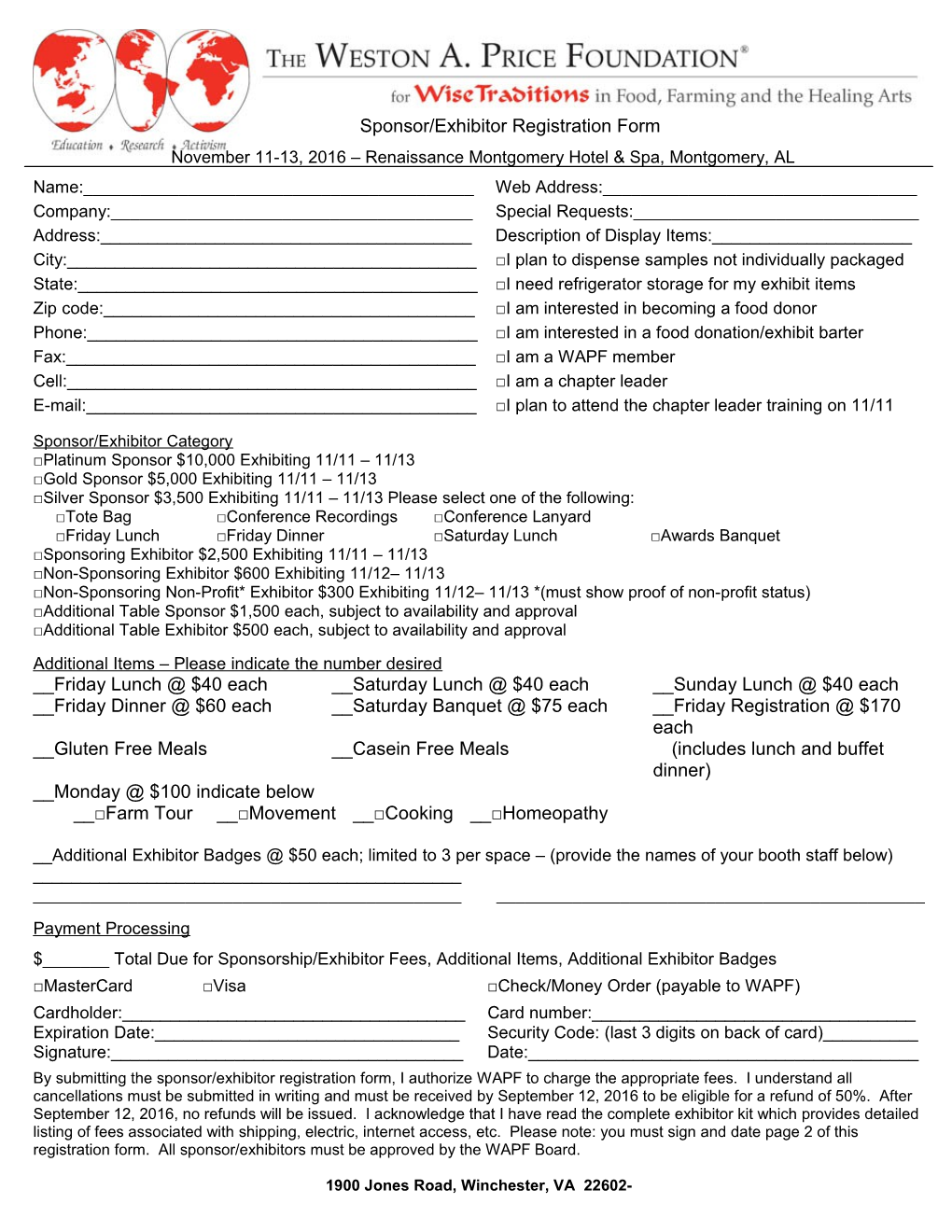 Sponsor/Exhibitor Registration Form