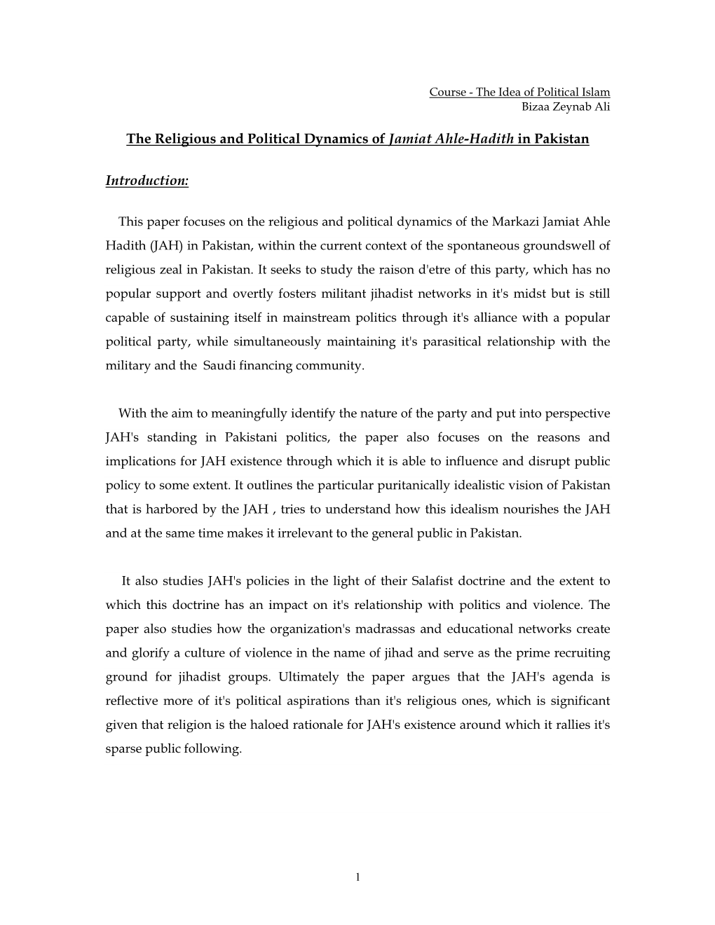 The Religious and Political Dynamics of Jamiat Ahle-Hadith in Pakistan