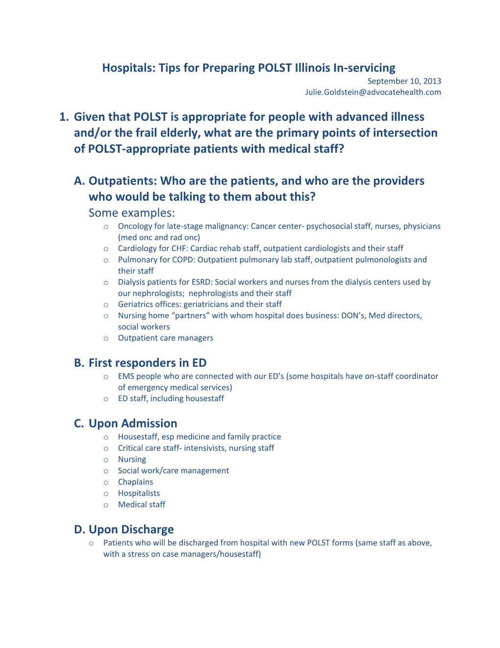 Hospitals: Tips for Preparing POLST Illinois In-Servicing