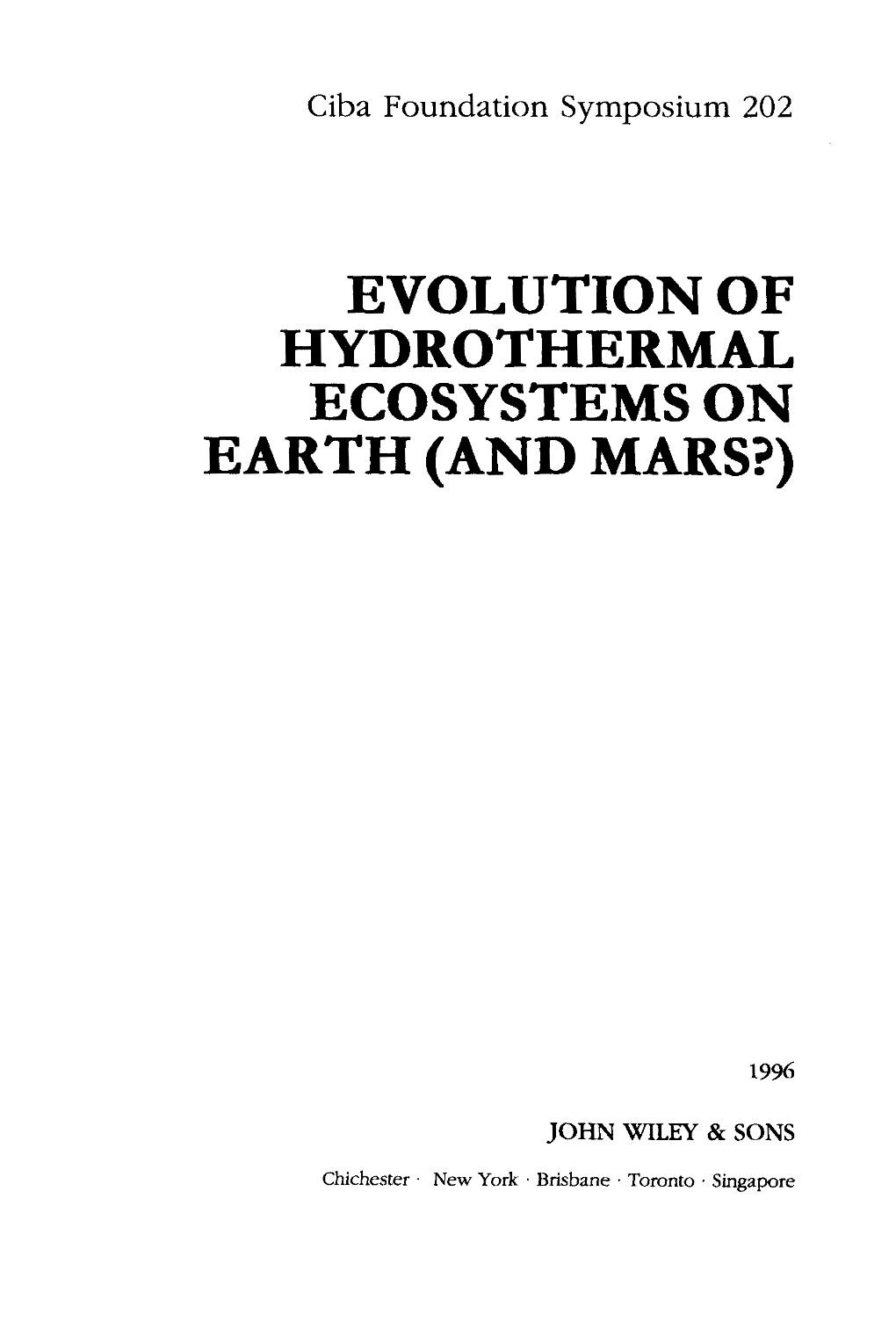 Evolution of Hydrothermal Ecosystems on Earth (And Mars?)