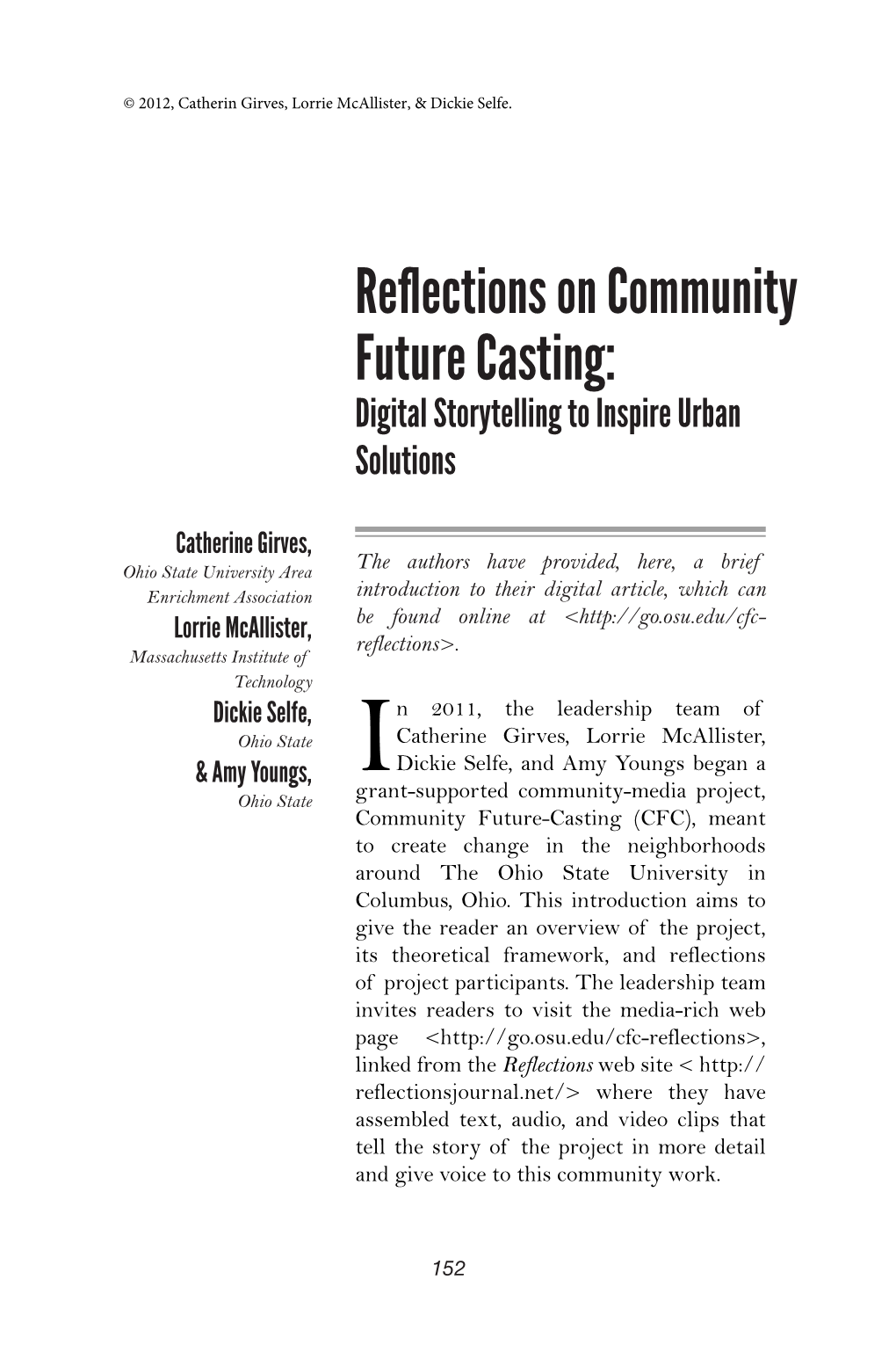 Reflections on Community Future Casting: Digital Storytelling to Inspire Urban Solutions