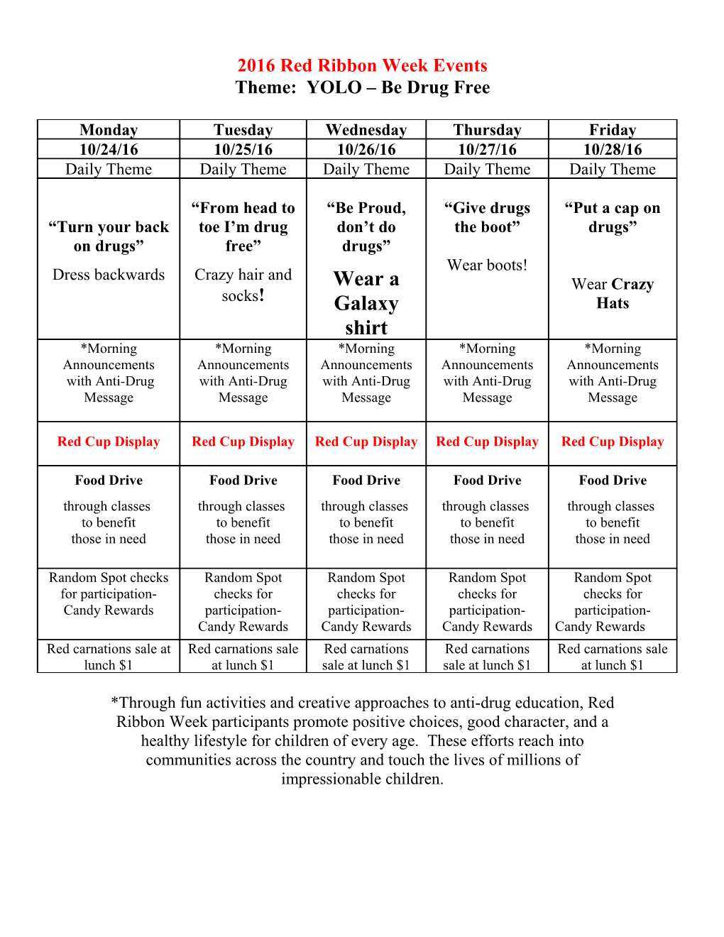 Red Ribbon Week Events