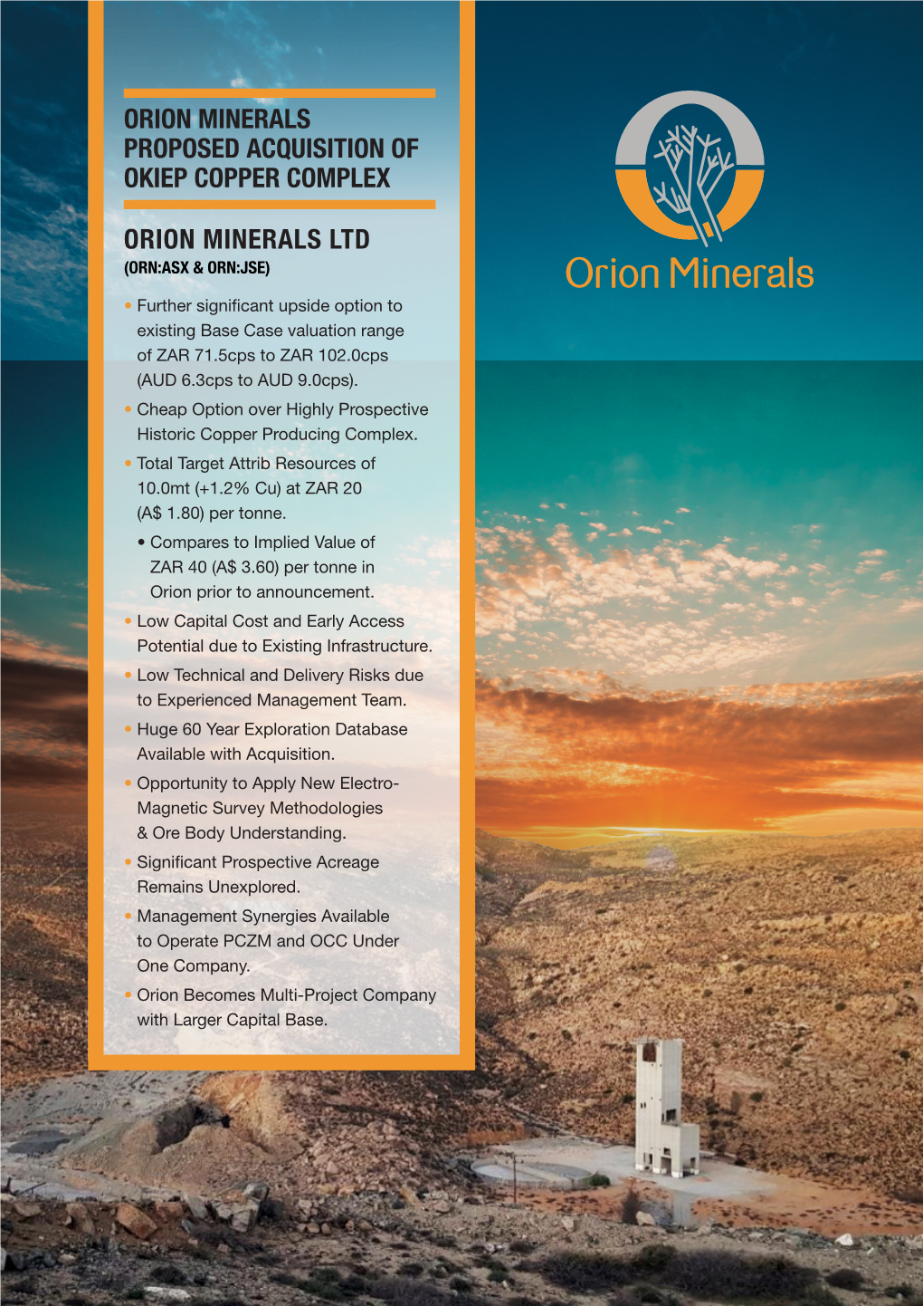 Orion Minerals Proposed Acquisition of Okiep Copper Complex
