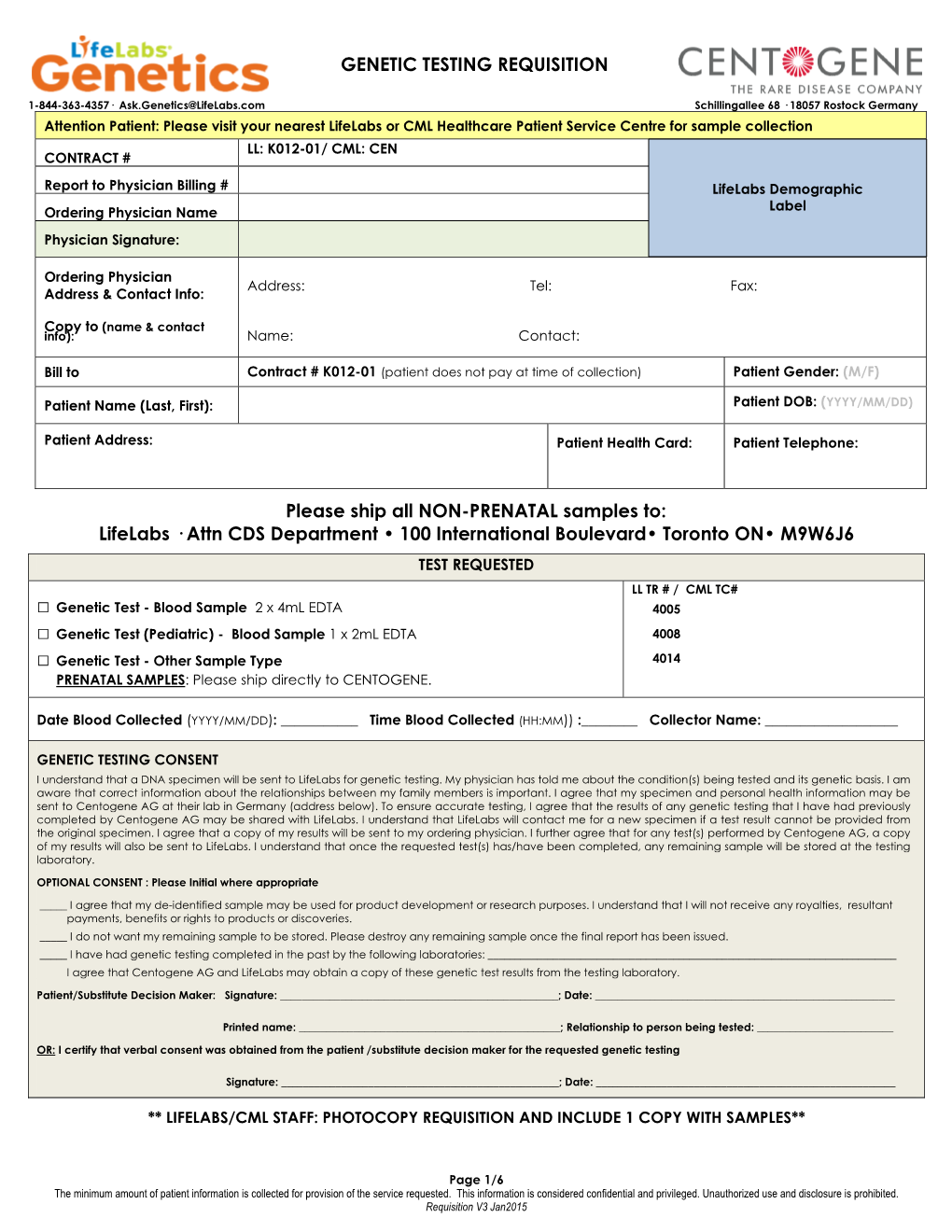 Genetic Testing Requisition